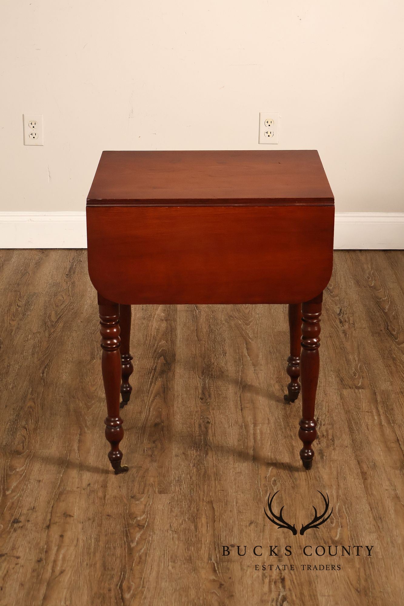 Antique American Sheraton Style Cherry And Tiger Maple Drop Leaf Work Table