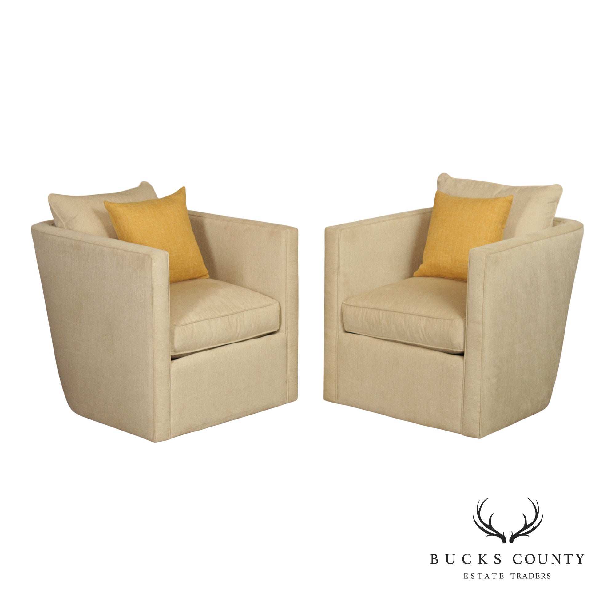 Contemporary American Made Robin Bruce "Rothko" Pair Of Upholstered Swivel Lounge Chairs