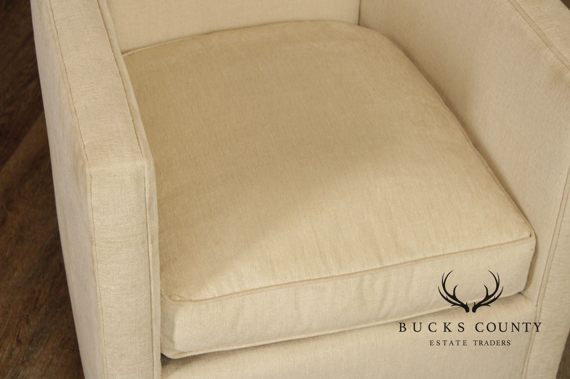 Contemporary American Made Robin Bruce "Rothko" Pair Of Upholstered Swivel Lounge Chairs