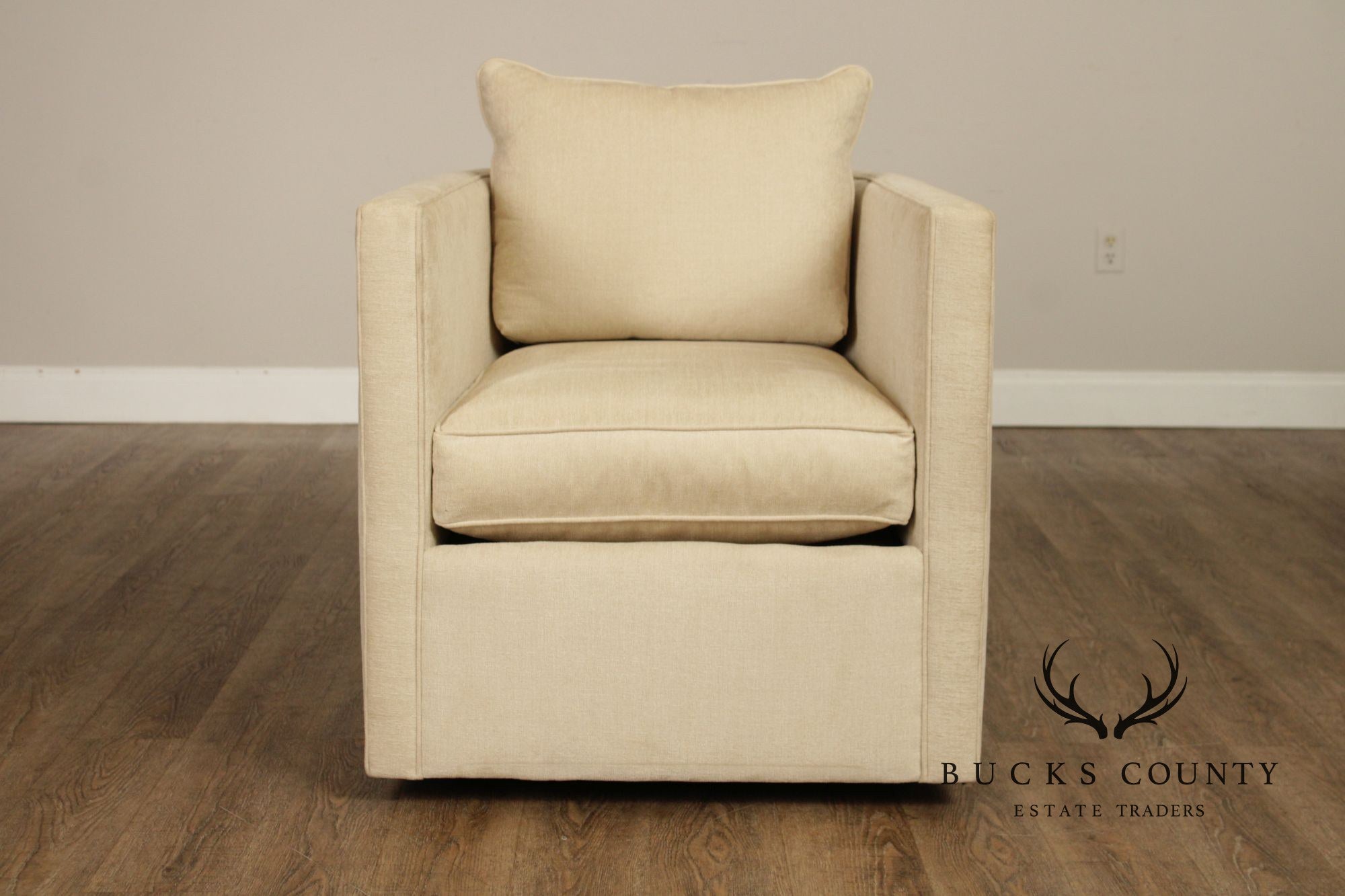 Contemporary American Made Robin Bruce "Rothko" Pair Of Upholstered Swivel Lounge Chairs