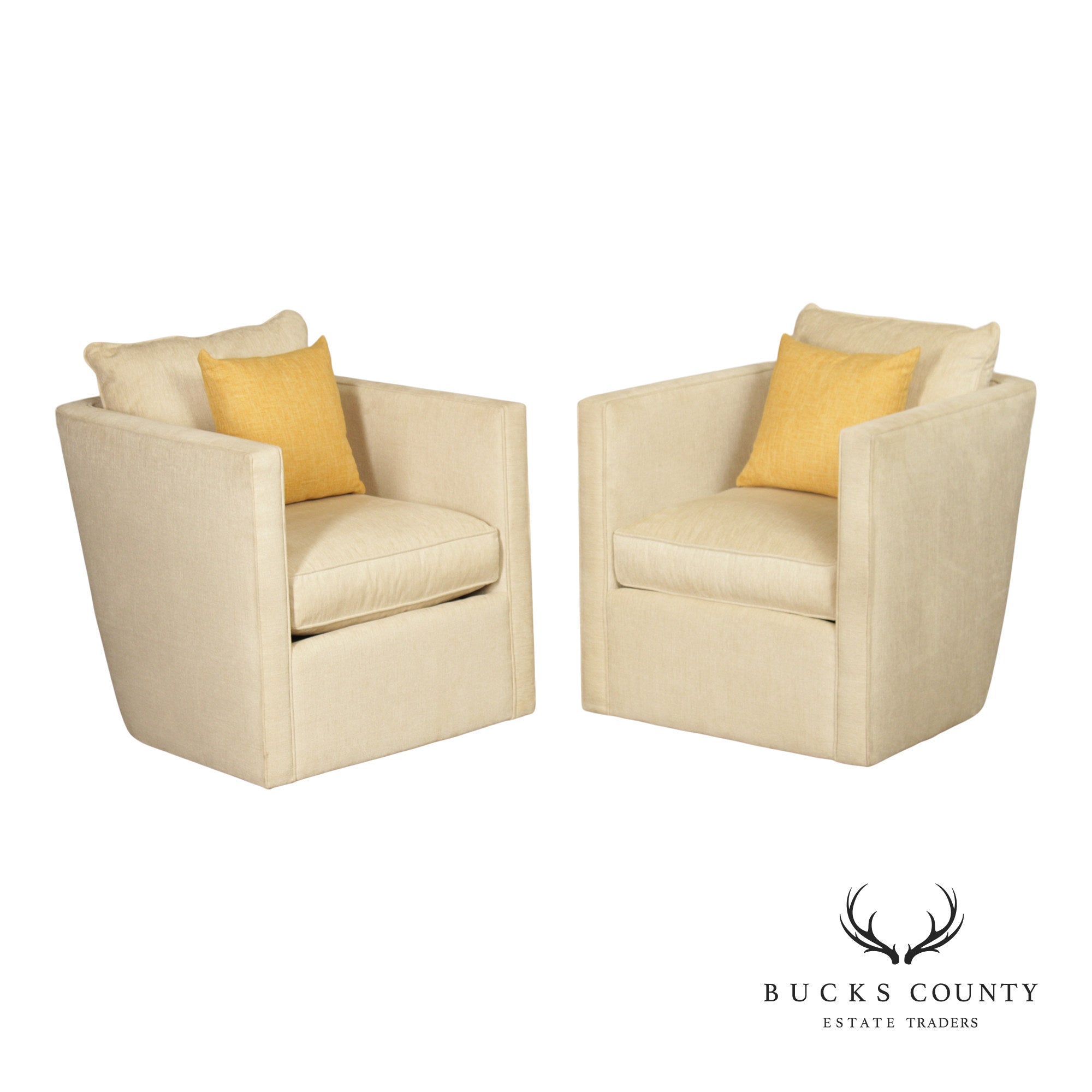 Contemporary American Made Robin Bruce "Rothko" Pair Of Upholstered Swivel Lounge Chairs
