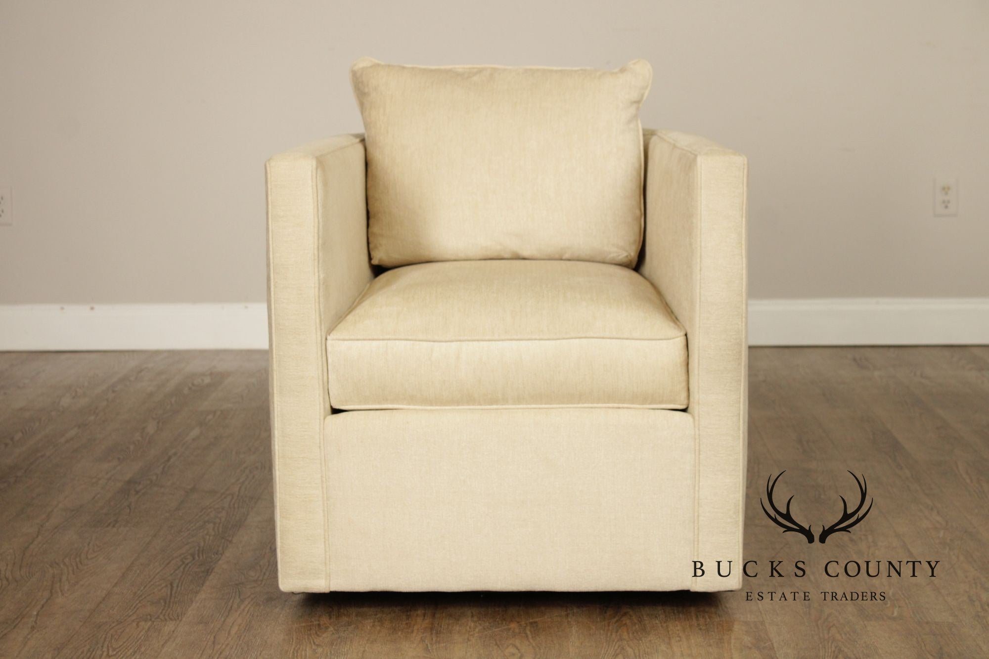 Contemporary American Made Robin Bruce "Rothko" Pair Of Upholstered Swivel Lounge Chairs