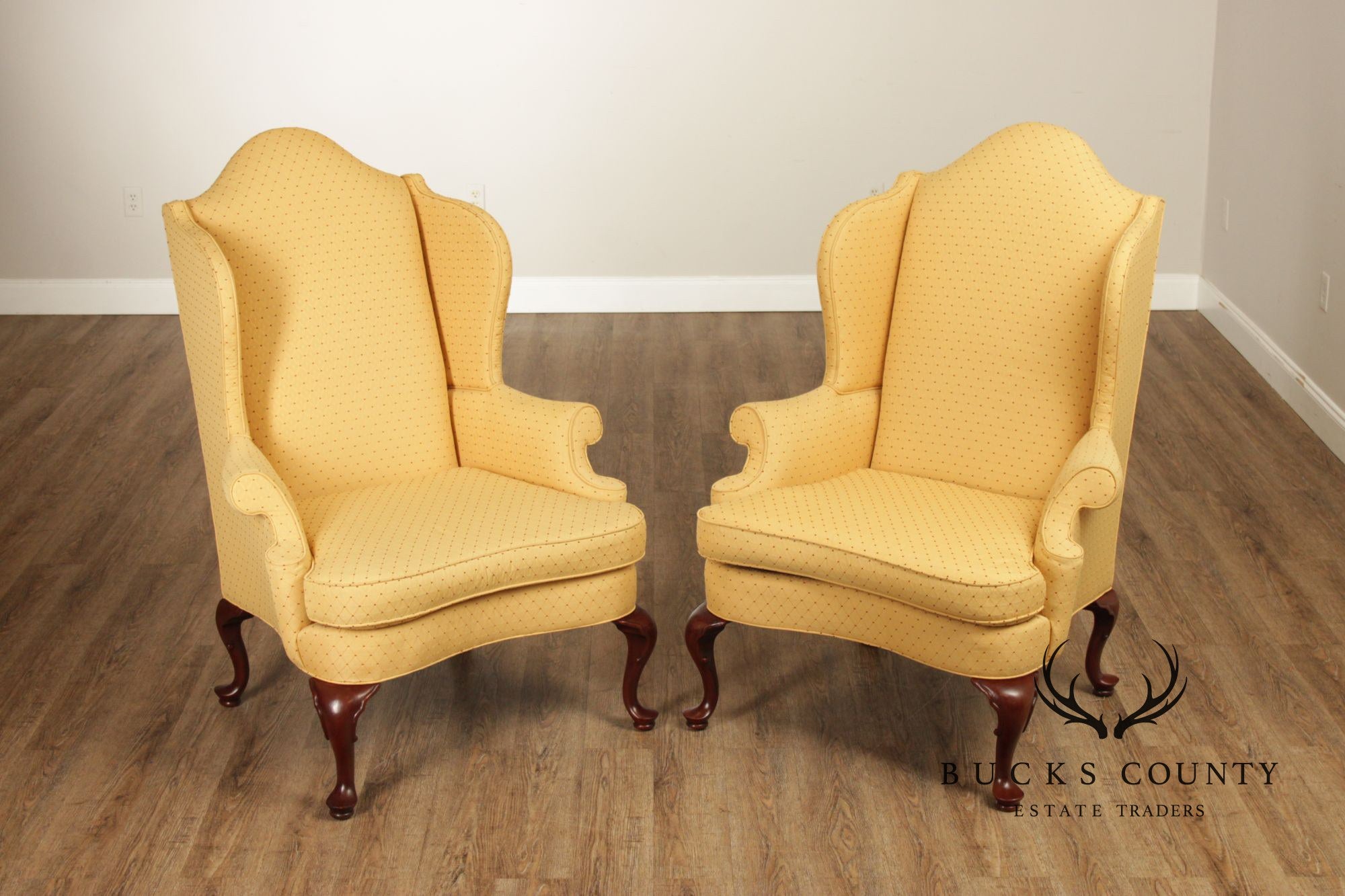 Southwood Pair Of Queen Anne Style Upholstered Wingback Chairs