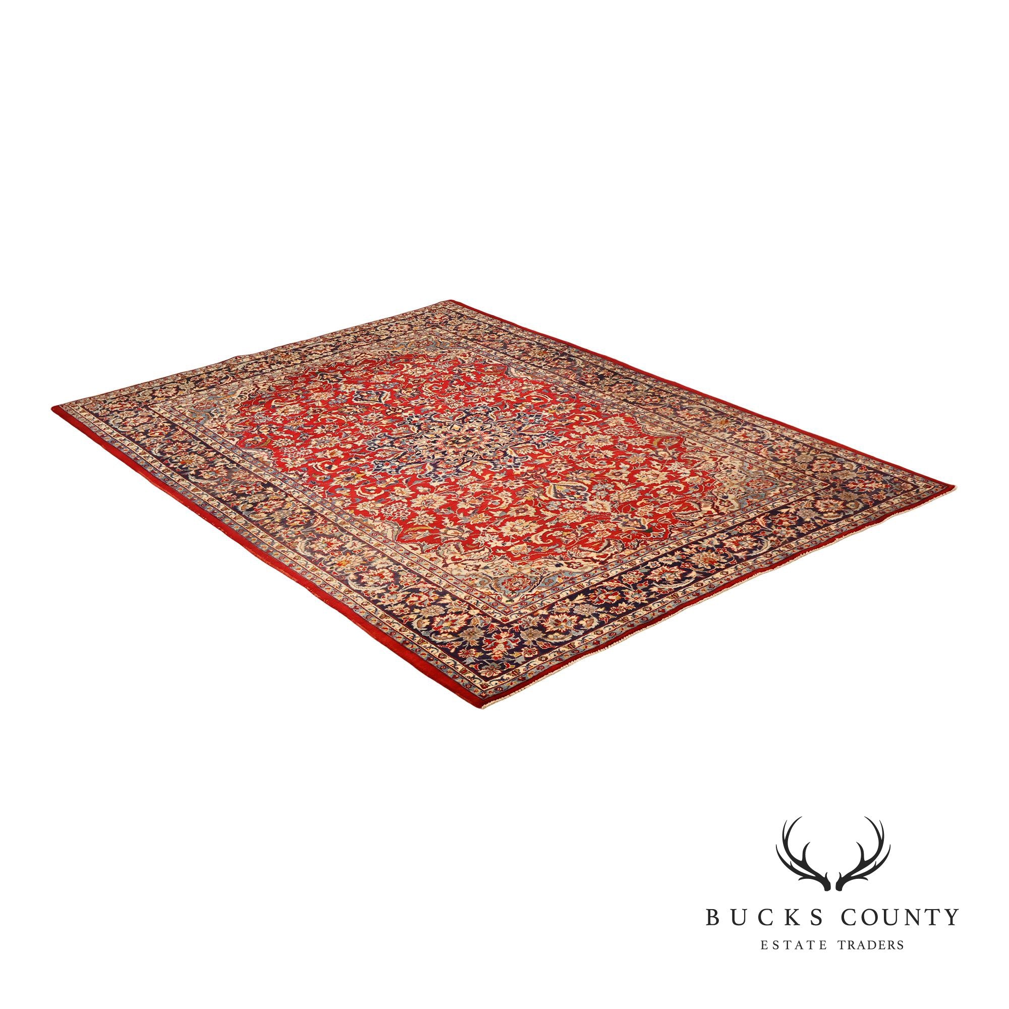 Hand Knotted Persian Style Vintage Wool Area Rug Red Field Floral Medallion