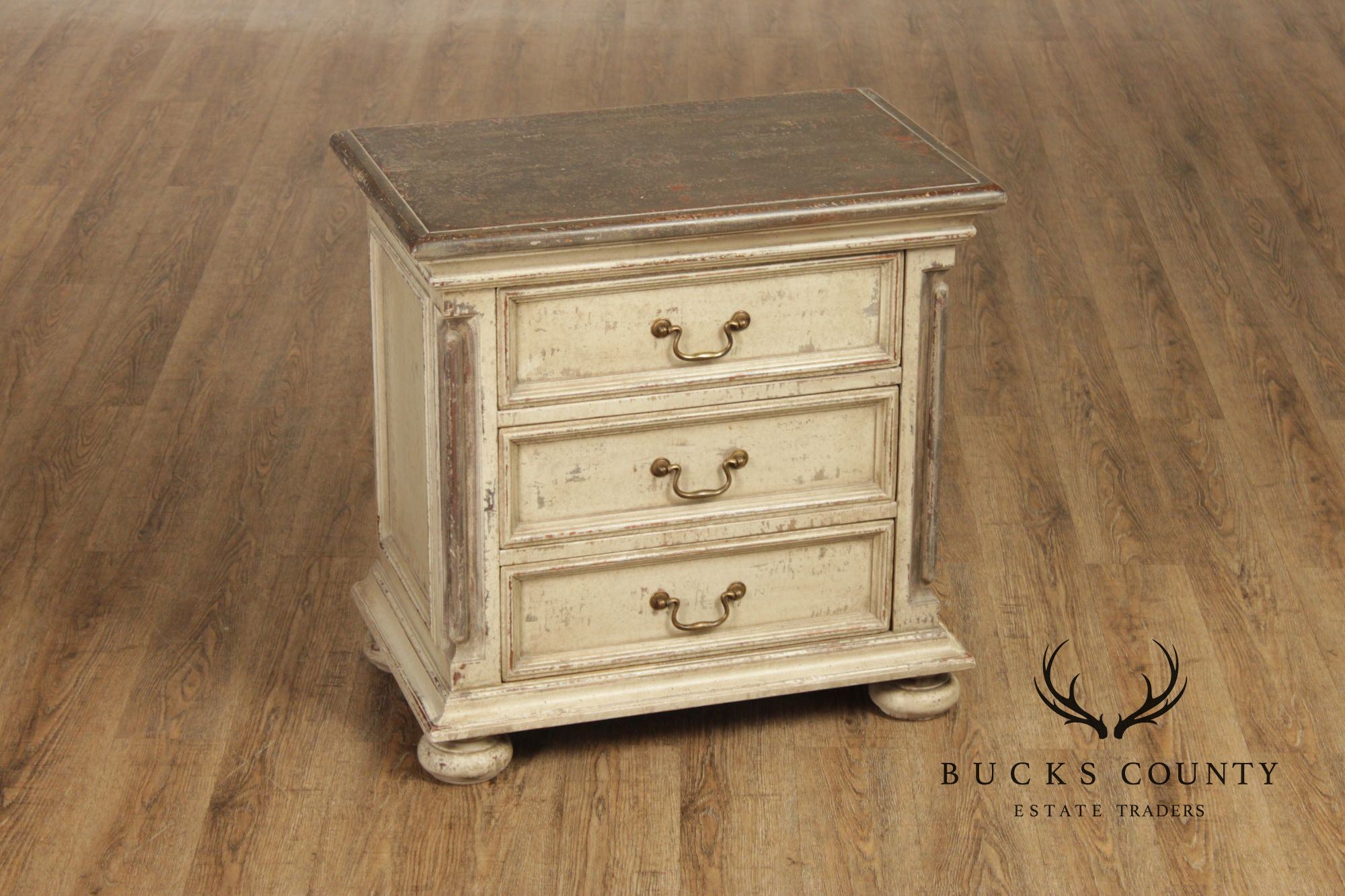 Arhaus Pair Of Handcrafted Italian Painted Three-Drawer Nightstands