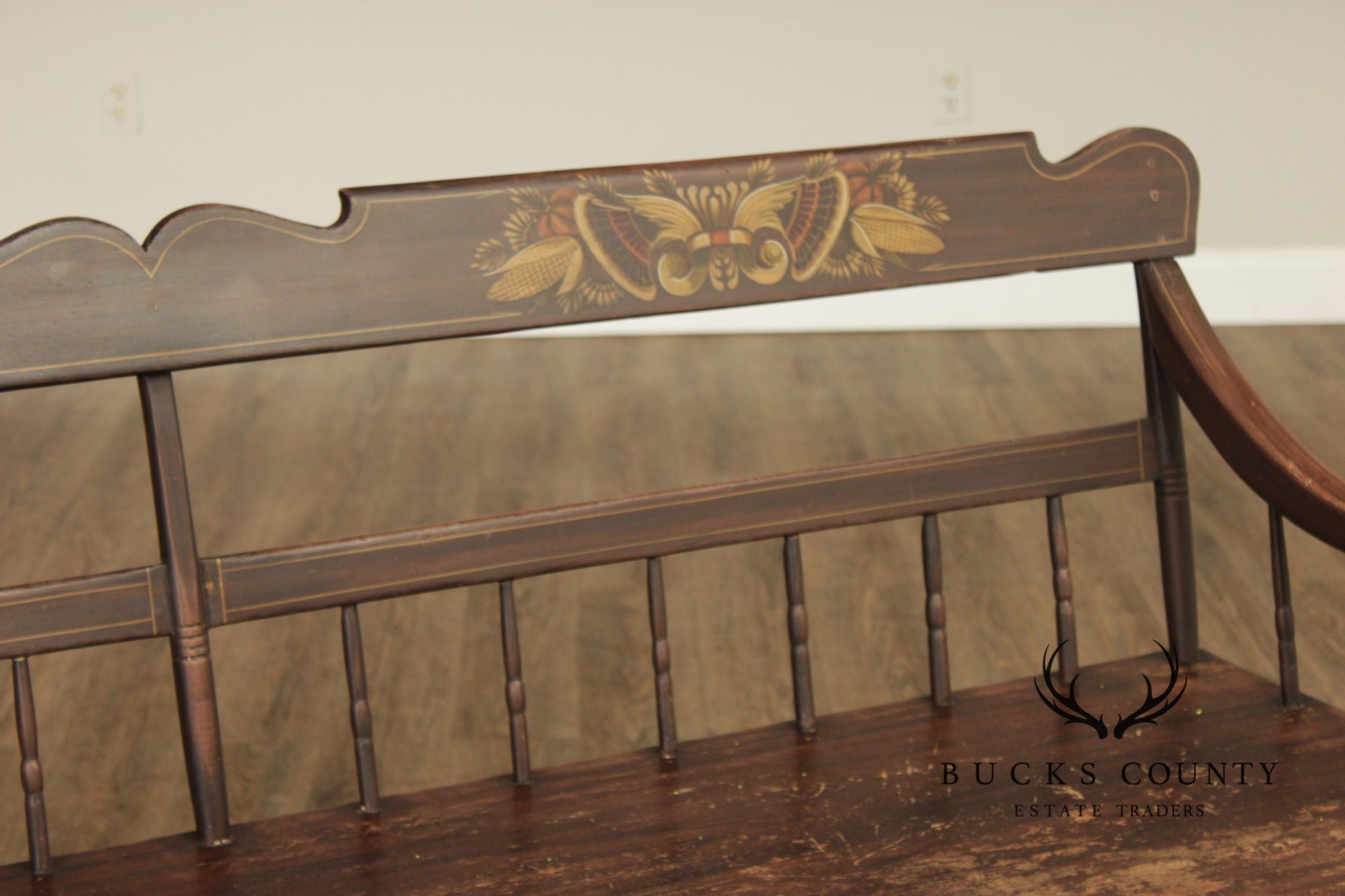 Antique Paint Decorated Long Deacon Hall Bench