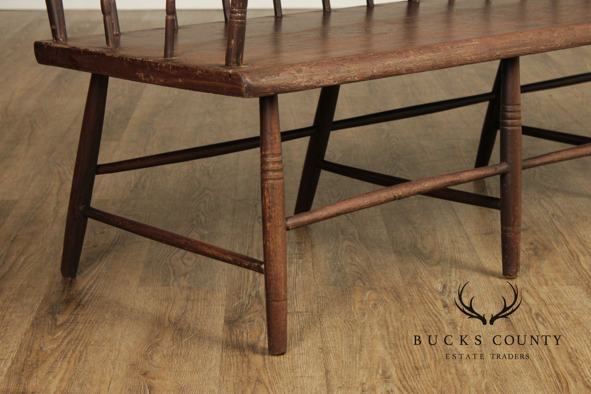 Antique Paint Decorated Long Deacon Hall Bench