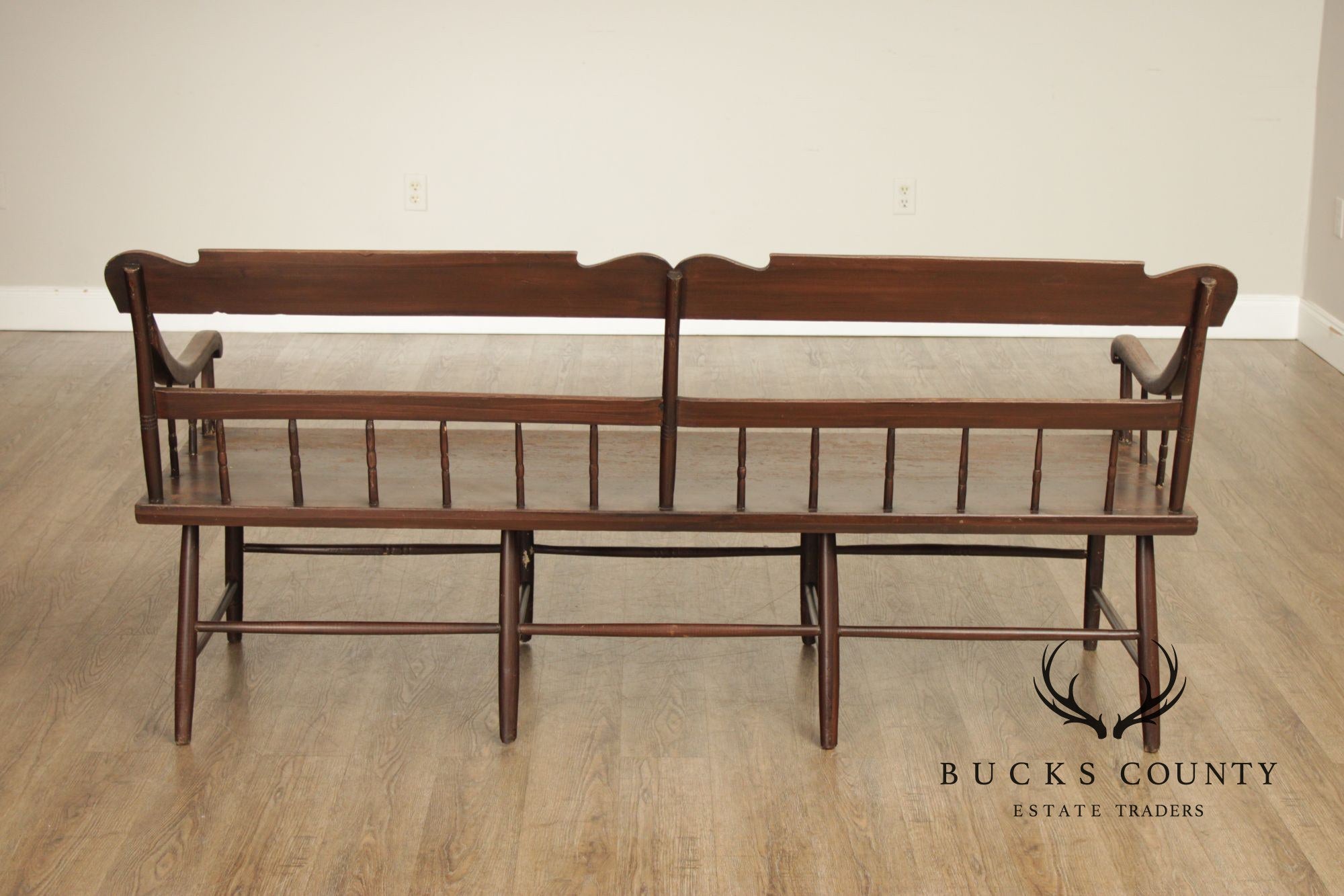 Antique Paint Decorated Long Deacon Hall Bench