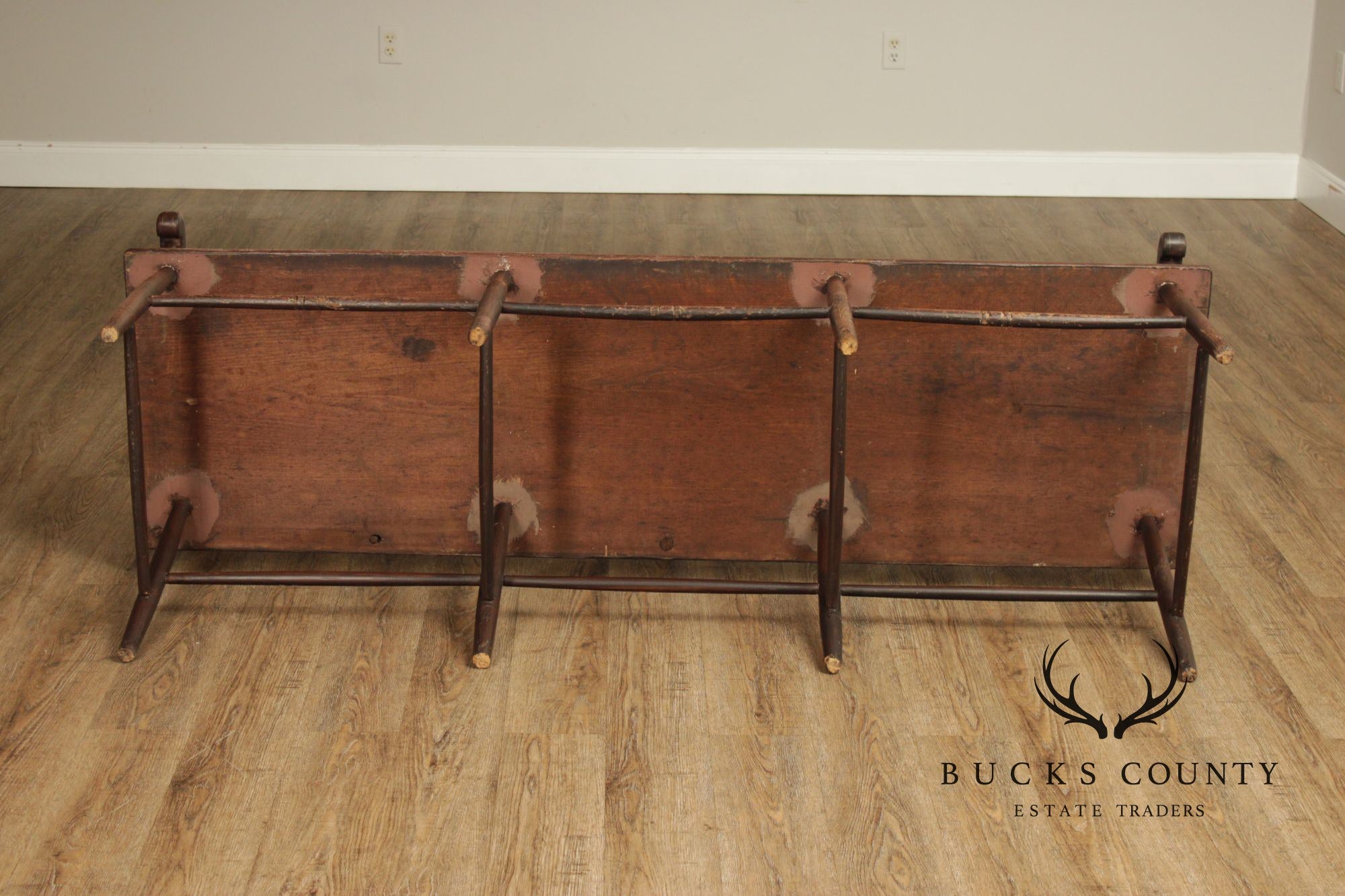 Antique Paint Decorated Long Deacon Hall Bench
