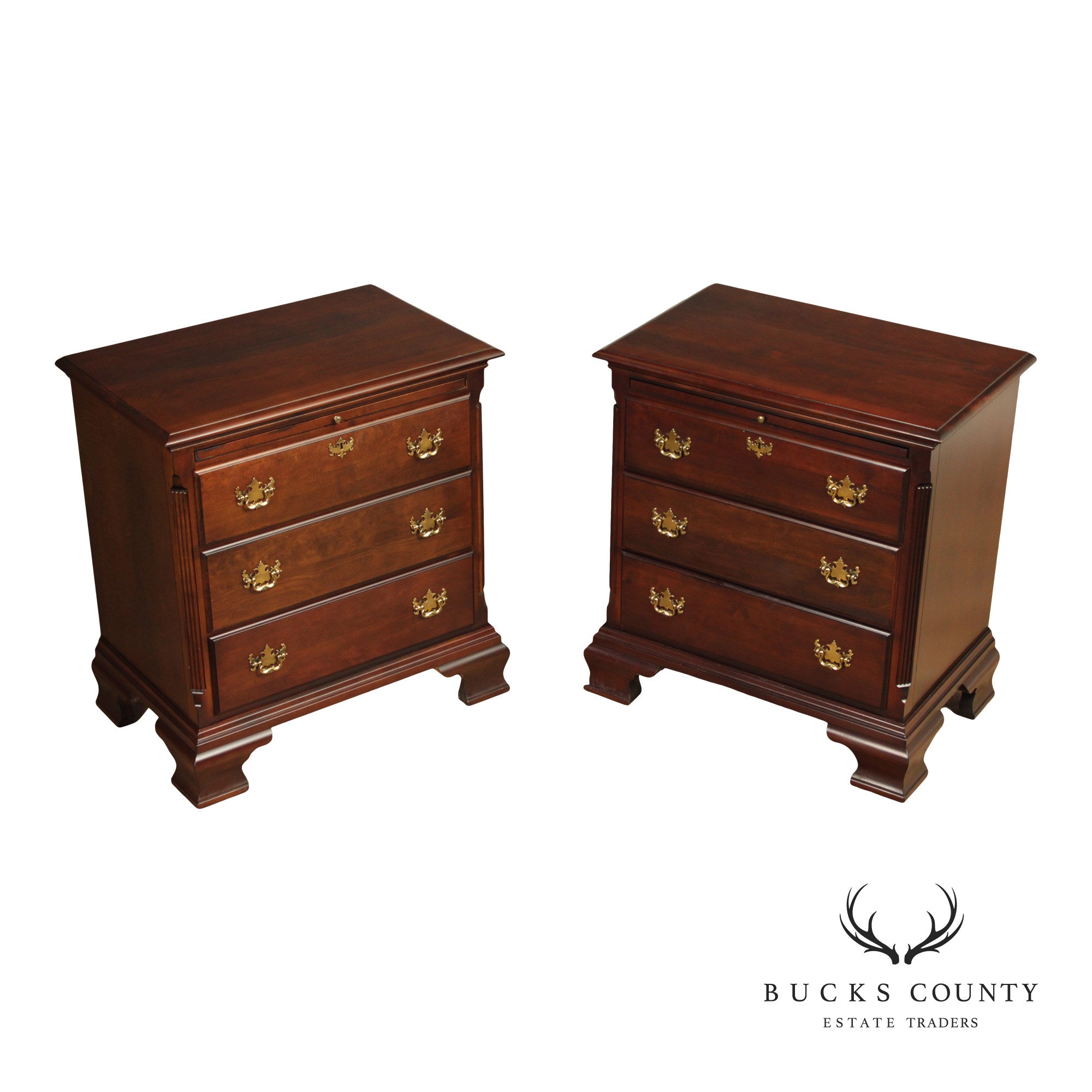 Kincaid Chippendale Style Pair of Cherry Chest Nightstands