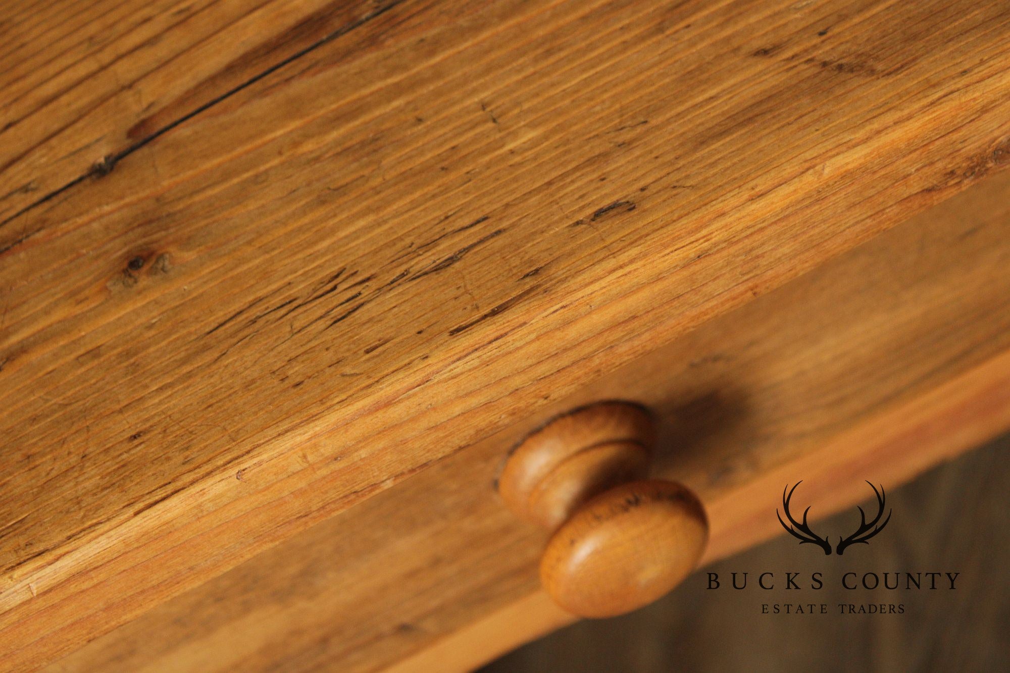 Antique Rustic Pine Farmhouse Table With Turned Legs