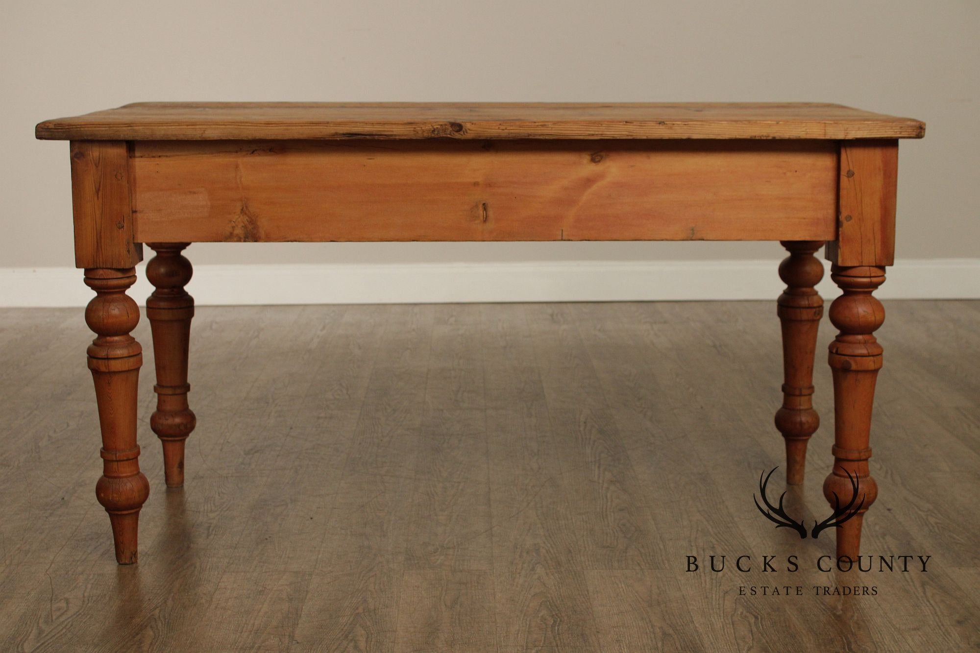 Antique Rustic Pine Farmhouse Table With Turned Legs