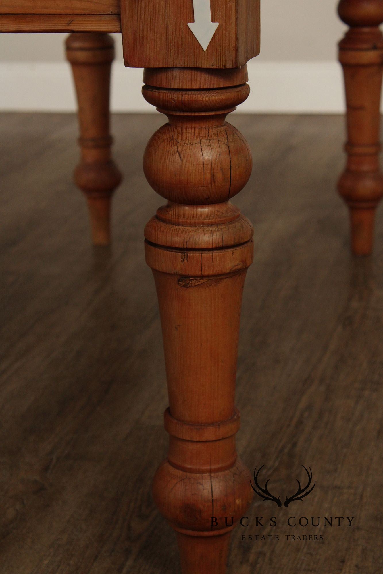 Antique Rustic Pine Farmhouse Table With Turned Legs