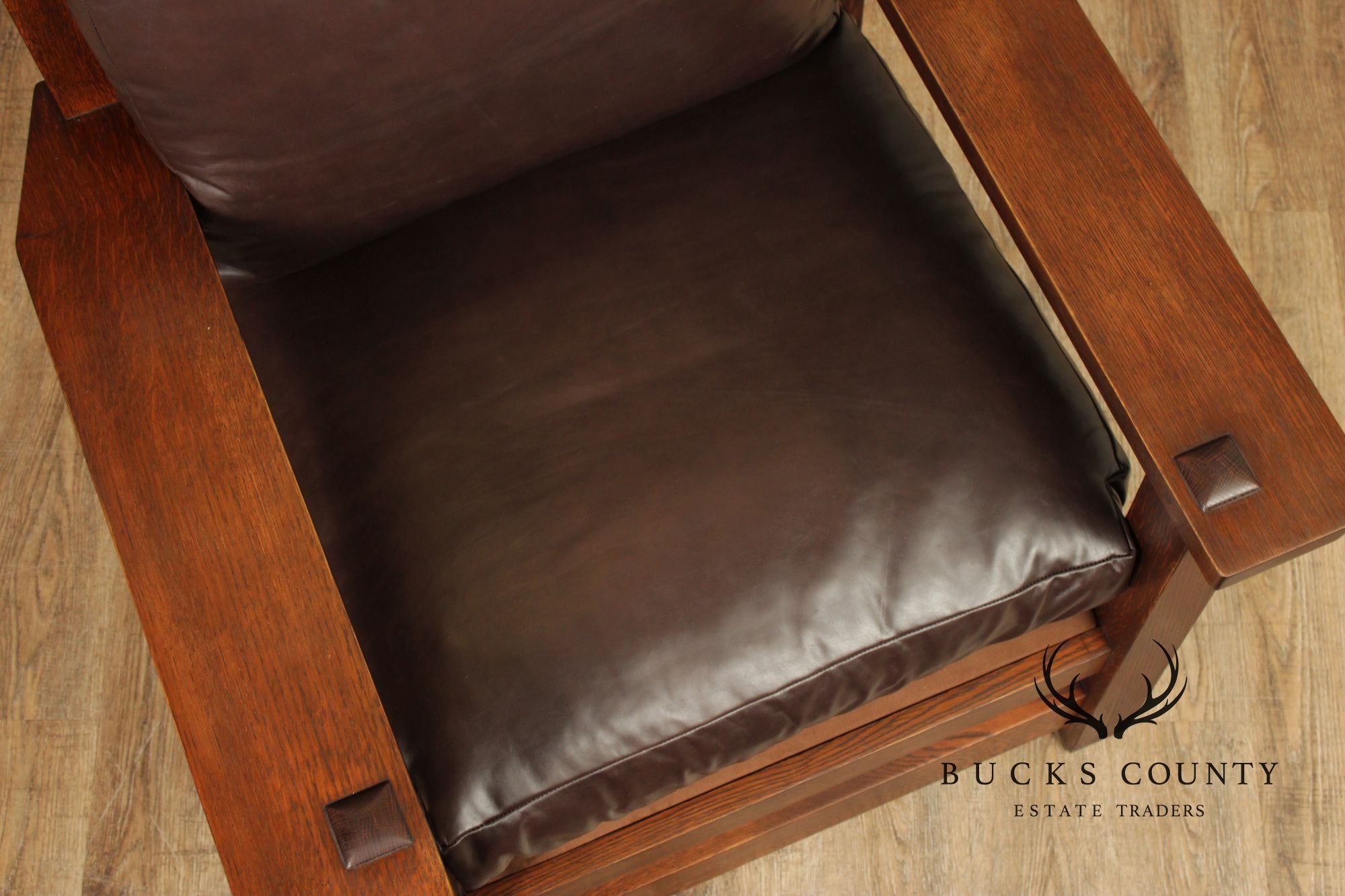 Stickley Mission Collection Oak And Brown Leather Eastwood Chair