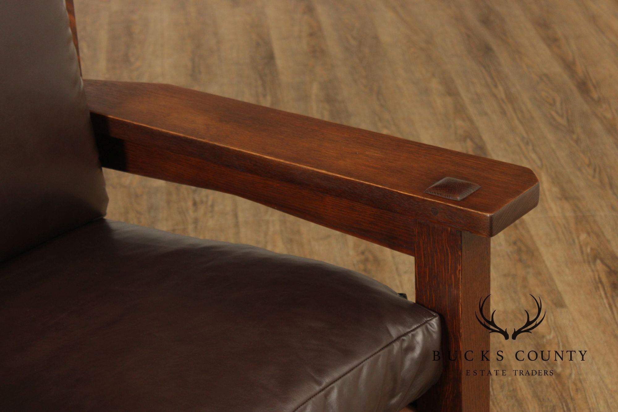Stickley Mission Collection Oak And Brown Leather Eastwood Chair
