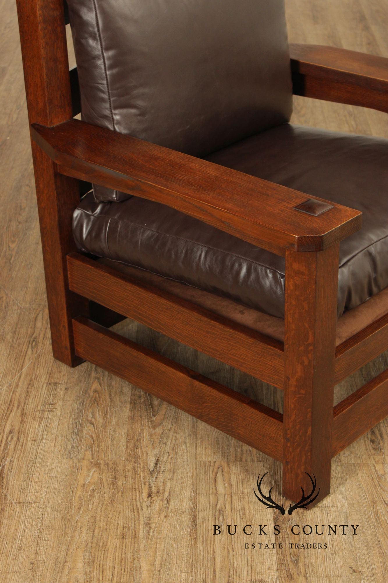 Stickley Mission Collection Oak And Brown Leather Eastwood Chair