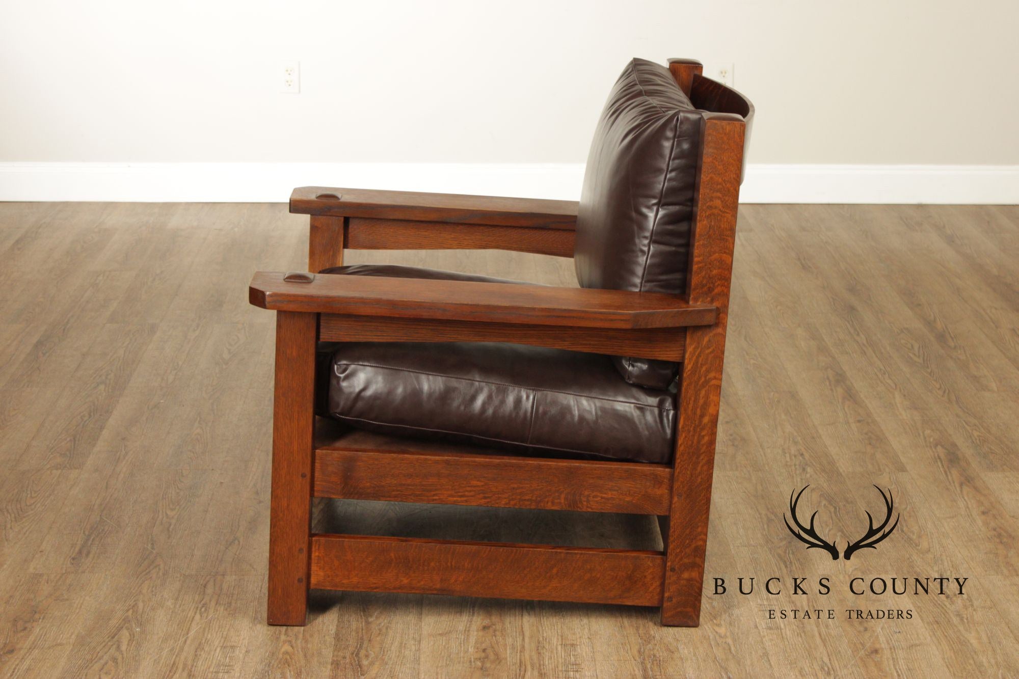 Stickley Mission Collection Oak And Brown Leather Eastwood Chair