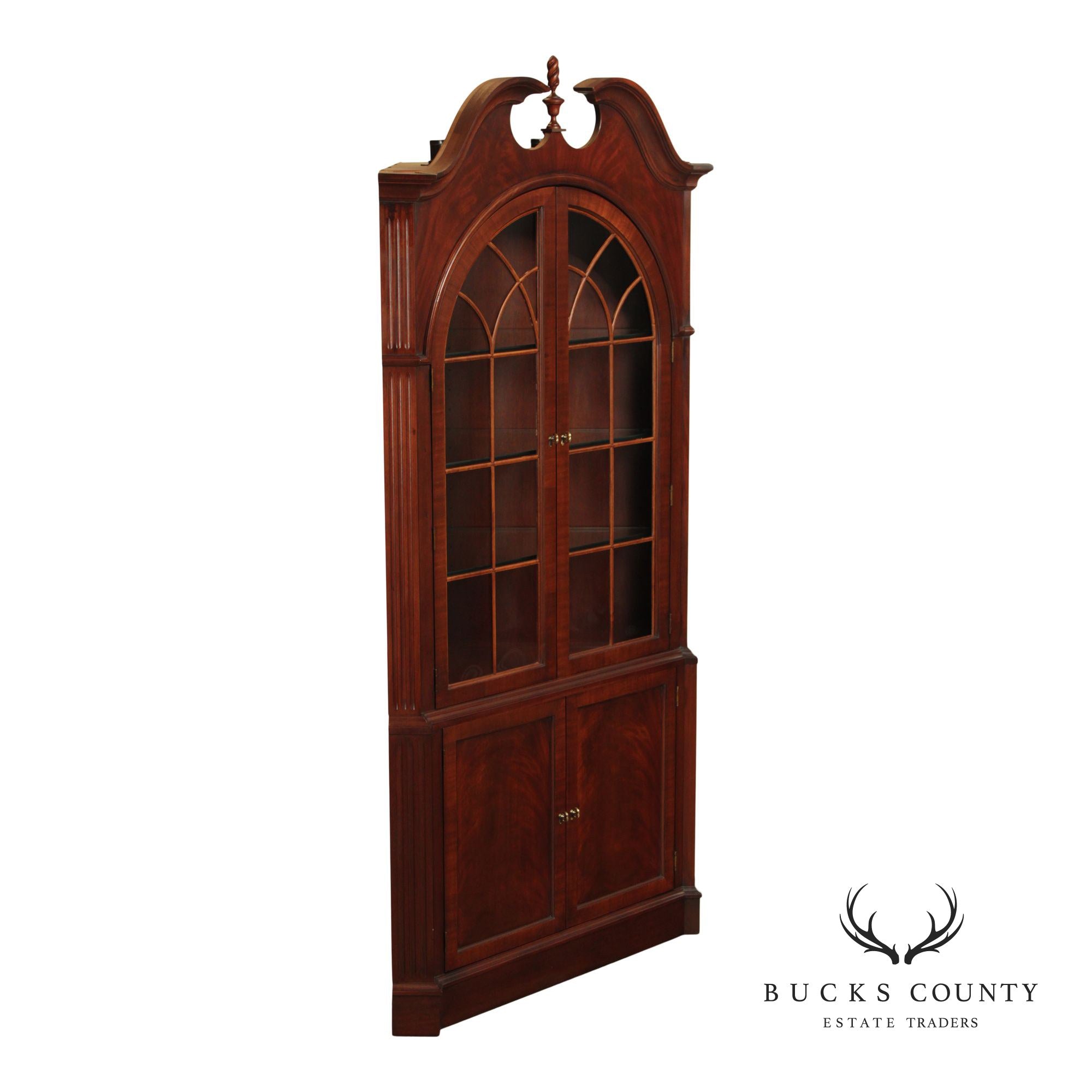Ethan Allen Georgian Style Mahogany Lighted Corner Cabinet