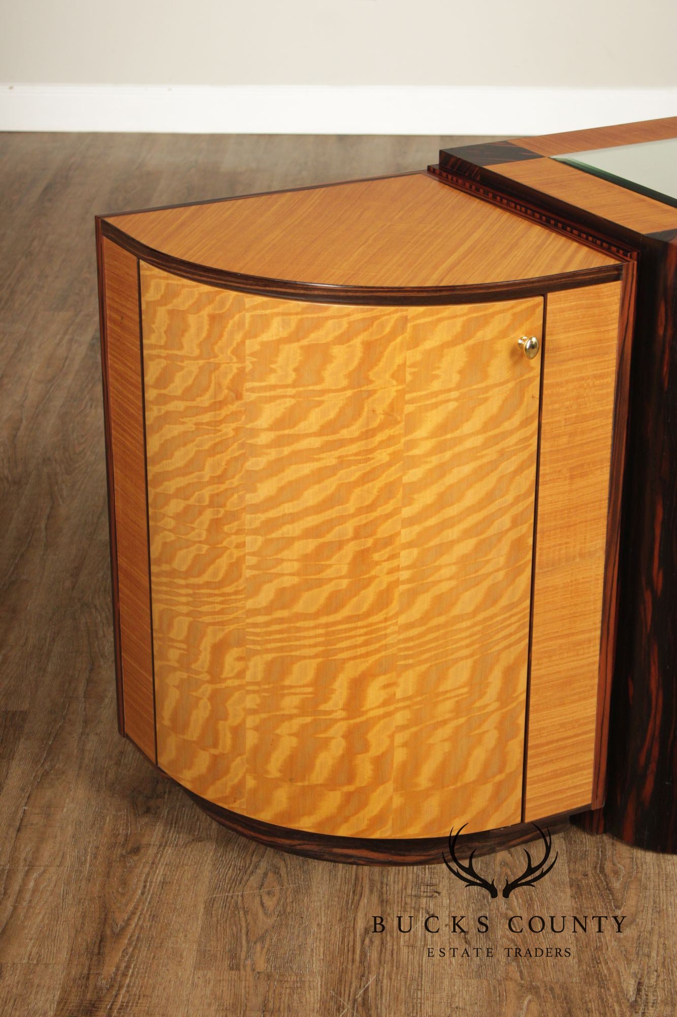 Van Etten Art Deco Style Exotic Wood Inlaid Illuminated Bar Cabinet