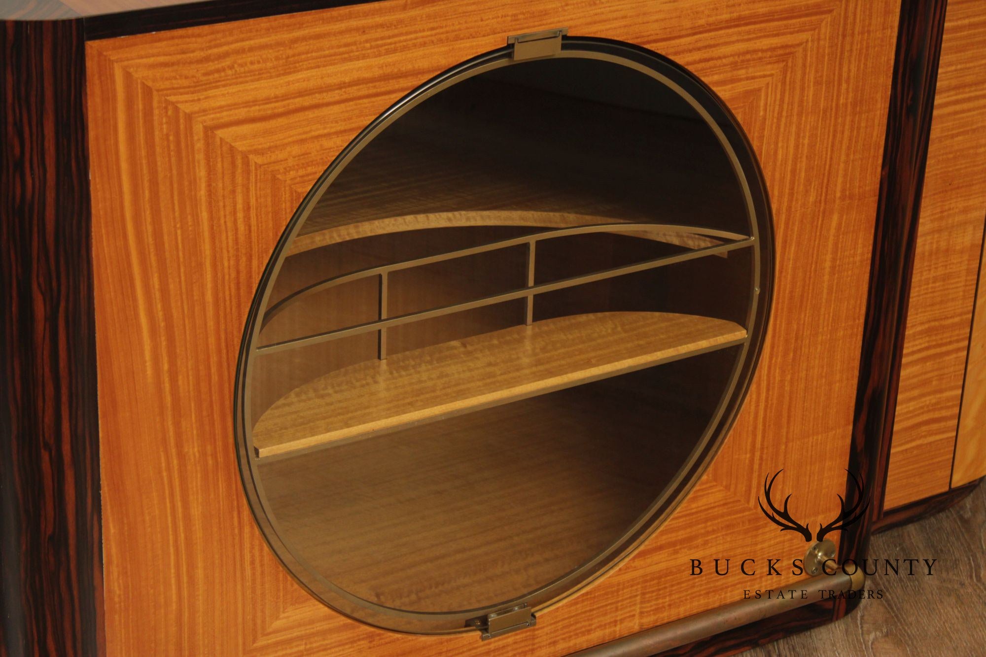 Van Etten Art Deco Style Exotic Wood Inlaid Illuminated Bar Cabinet