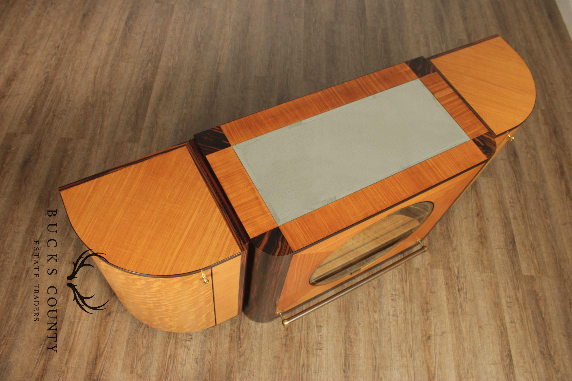 Van Etten Art Deco Style Exotic Wood Inlaid Illuminated Bar Cabinet