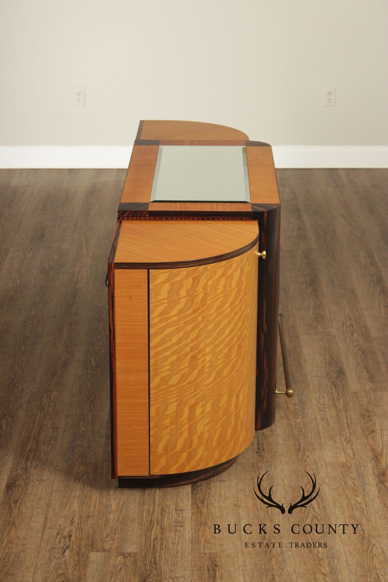 Van Etten Art Deco Style Exotic Wood Inlaid Illuminated Bar Cabinet