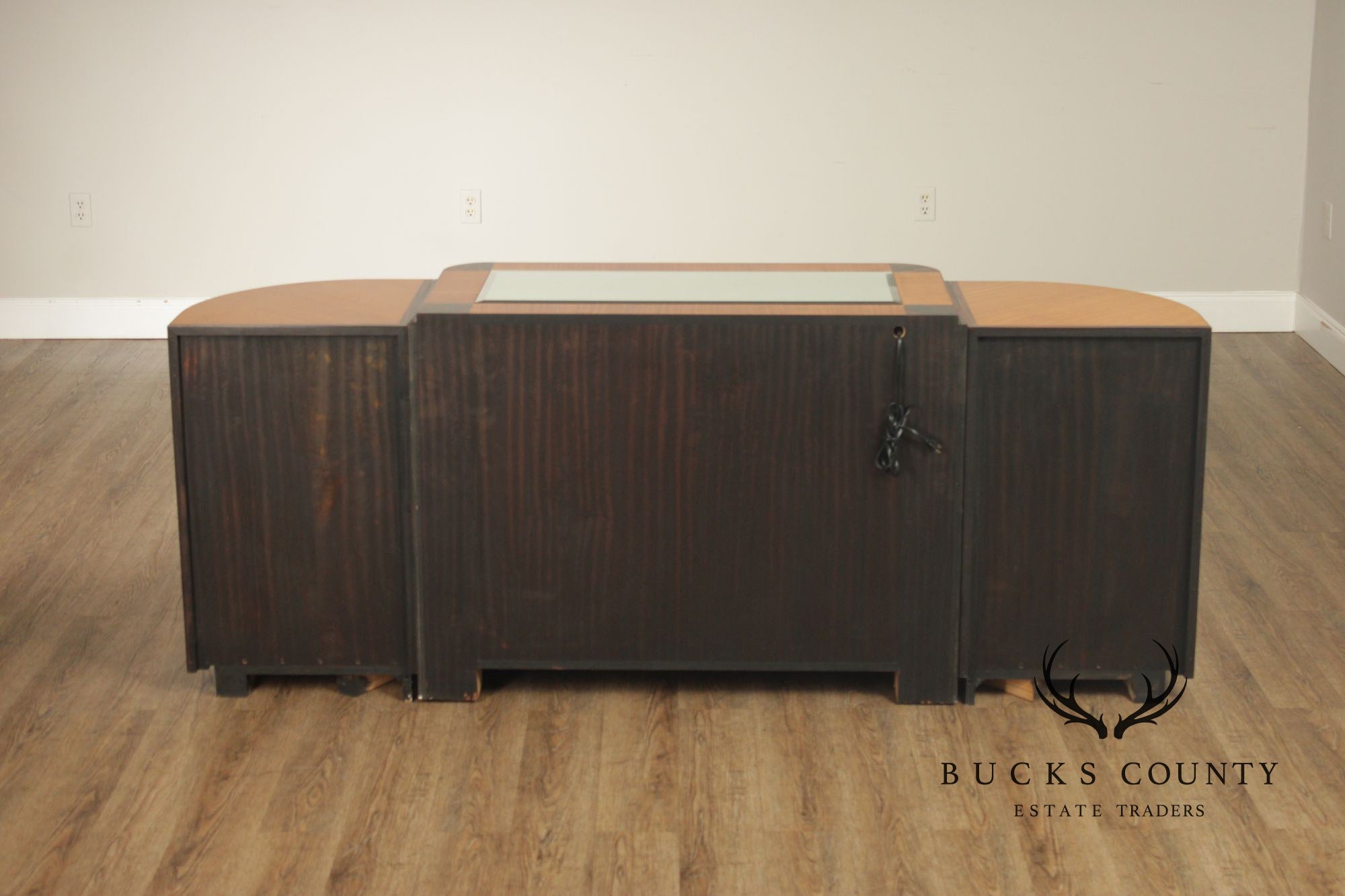 Van Etten Art Deco Style Exotic Wood Inlaid Illuminated Bar Cabinet