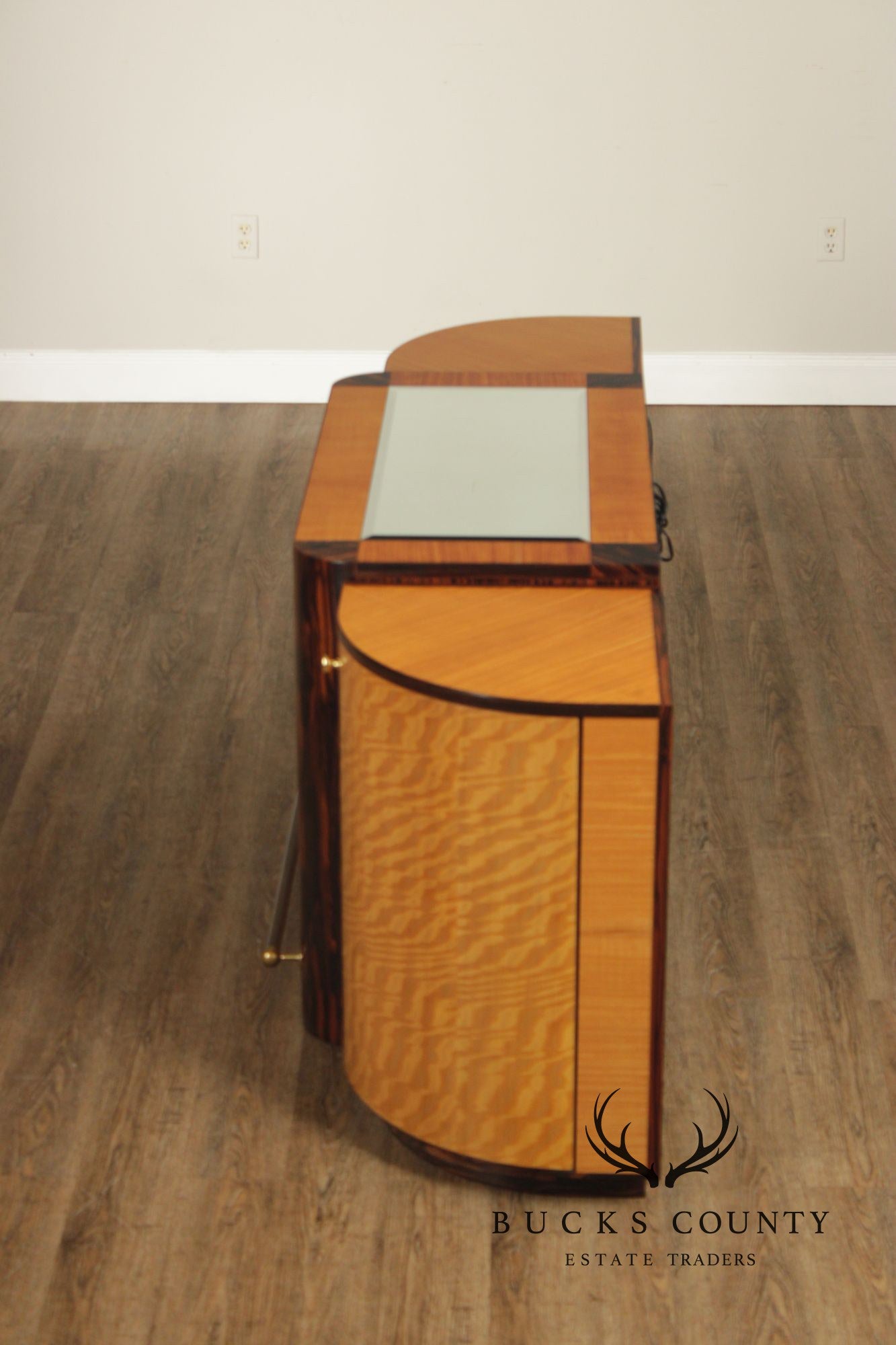 Van Etten Art Deco Style Exotic Wood Inlaid Illuminated Bar Cabinet