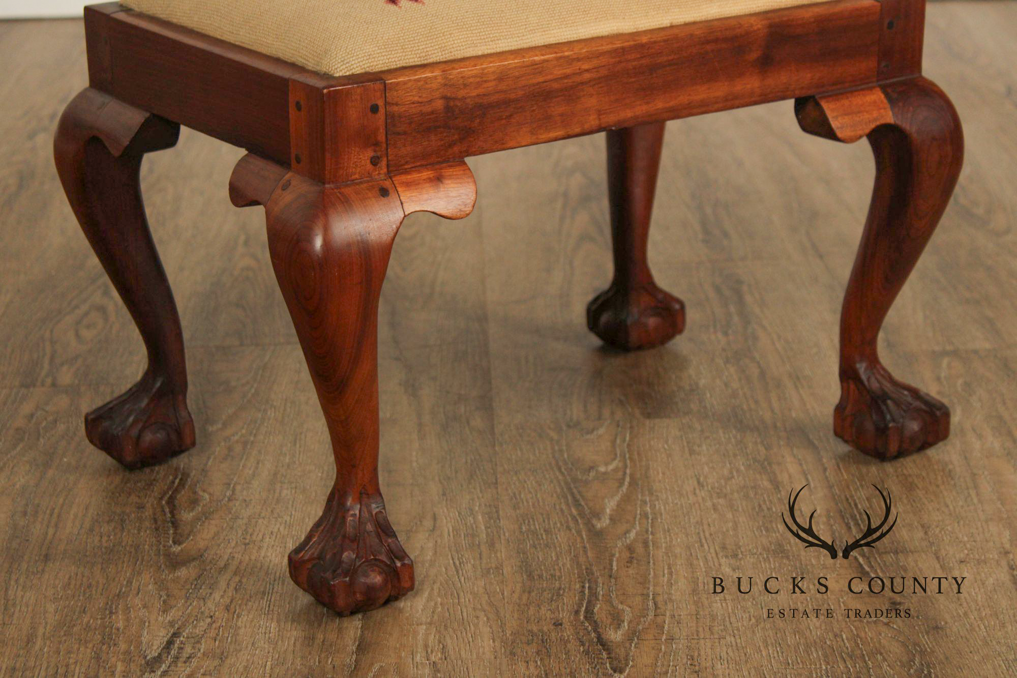 Chippendale Style Carved Mahogany Needlepoint Footstool