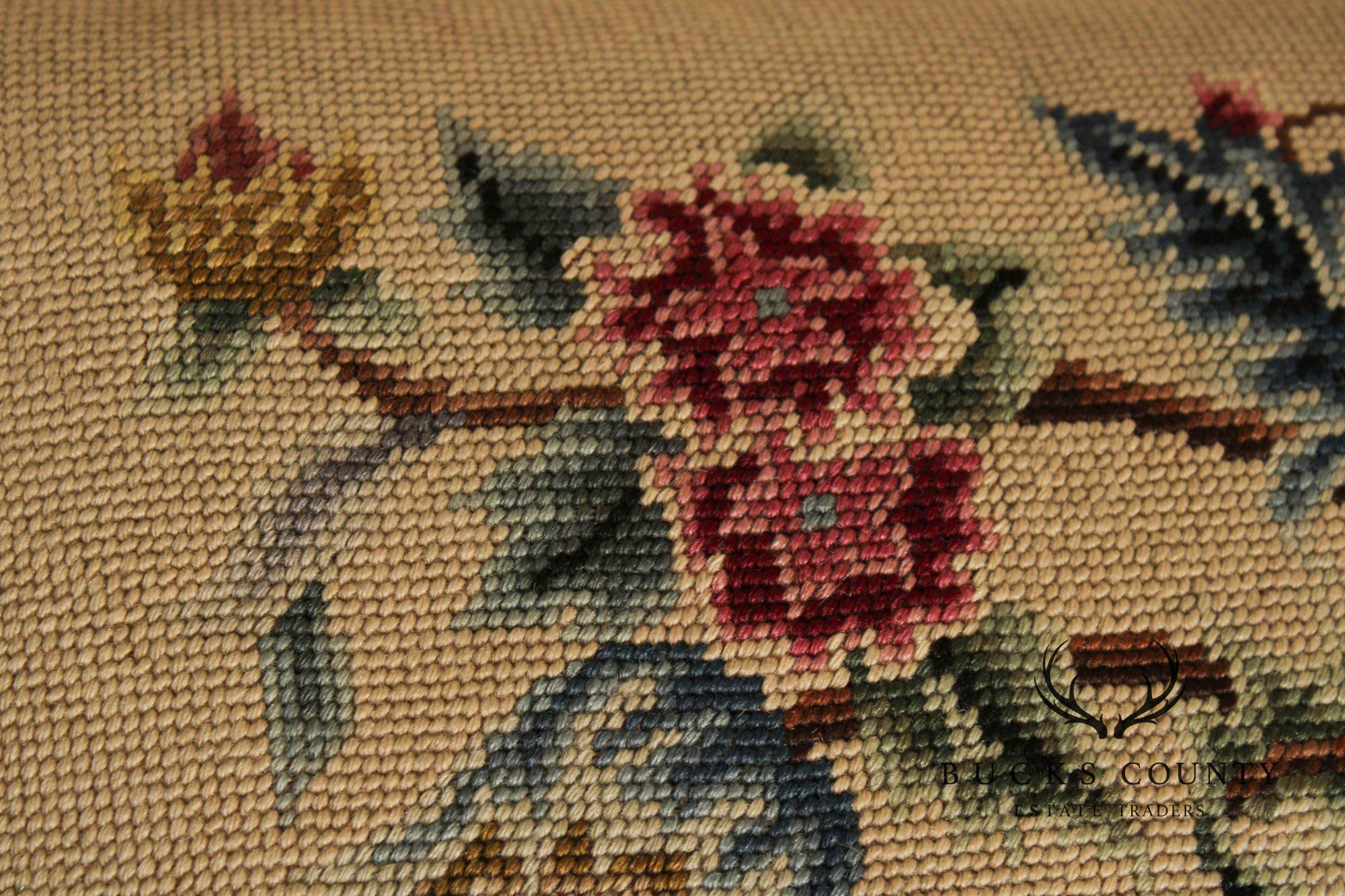 Chippendale Style Carved Mahogany Needlepoint Footstool