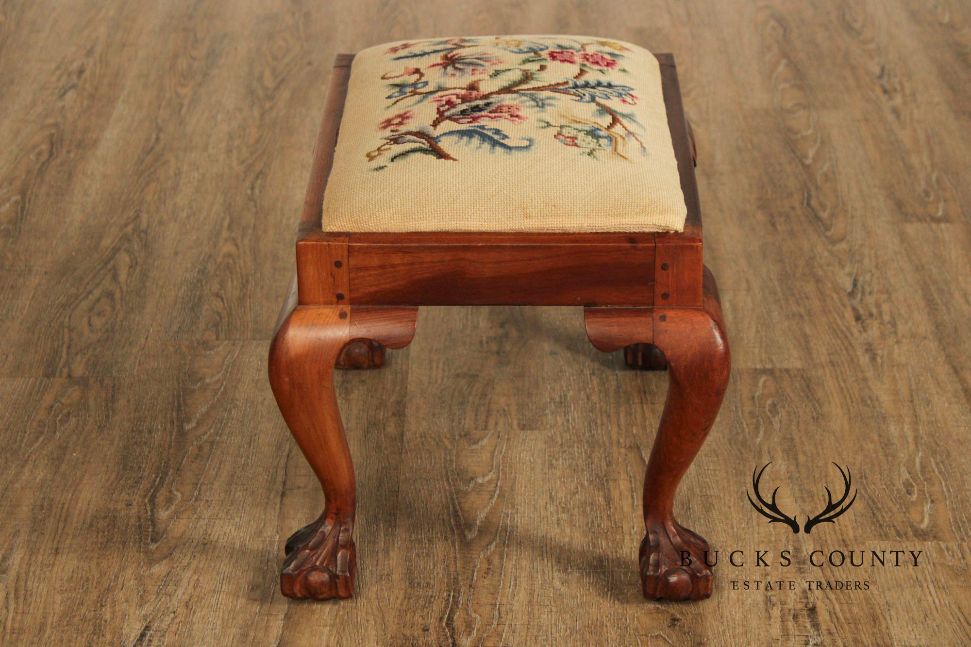 Chippendale Style Carved Mahogany Needlepoint Footstool