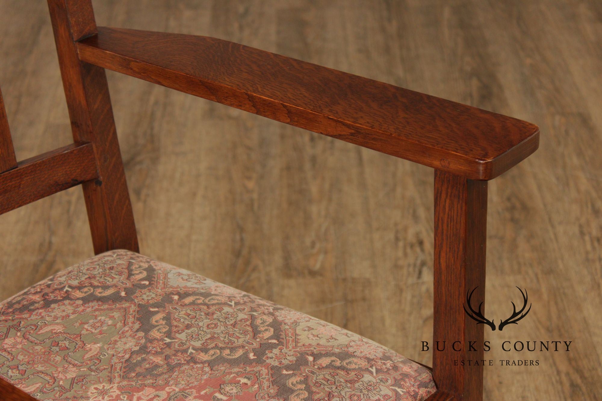 Stickley Mission Collection Pair of Harvey Ellis Inlaid Oak Dining Armchairs