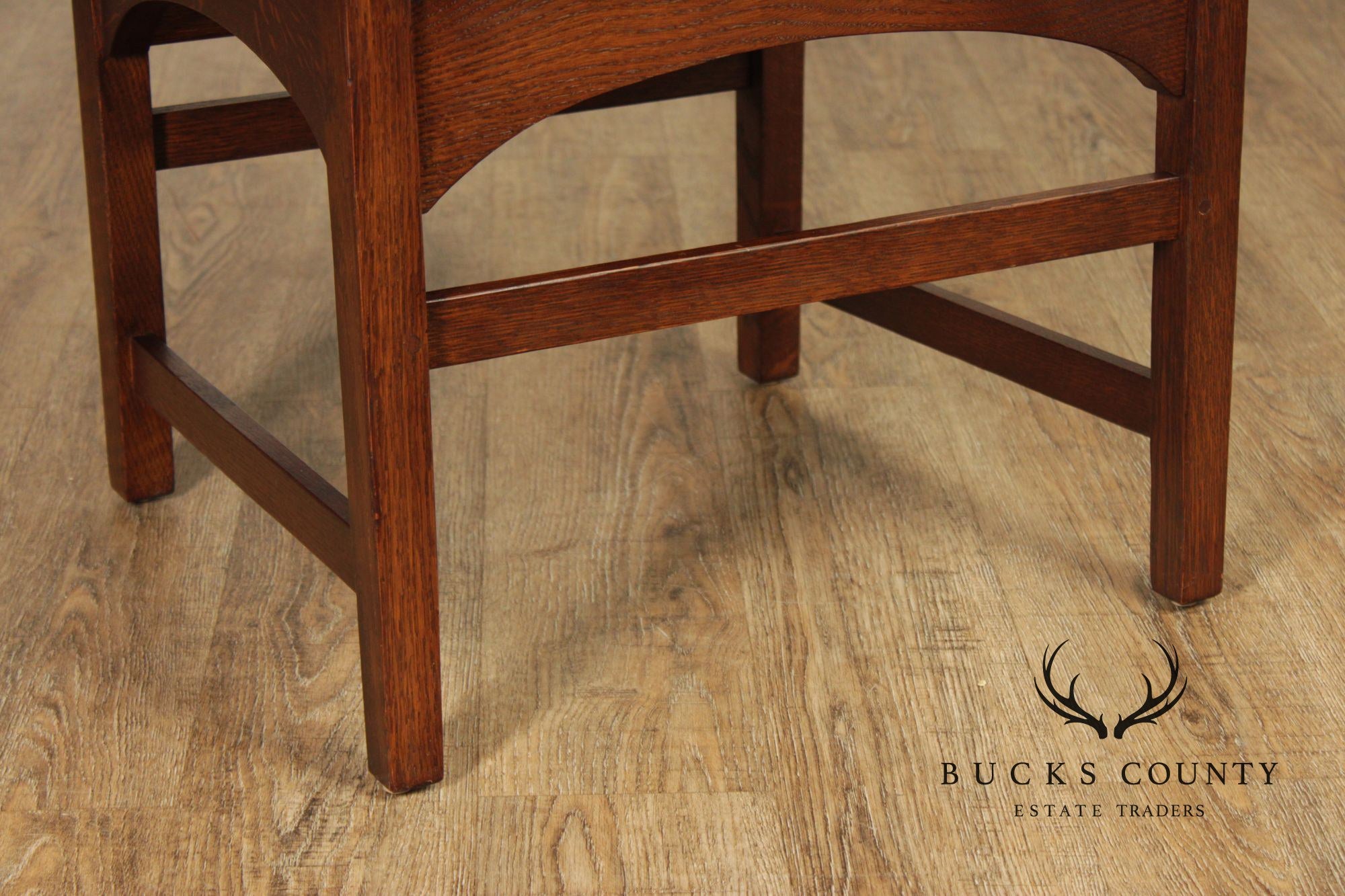 Stickley Mission Collection Pair of Harvey Ellis Inlaid Oak Dining Armchairs