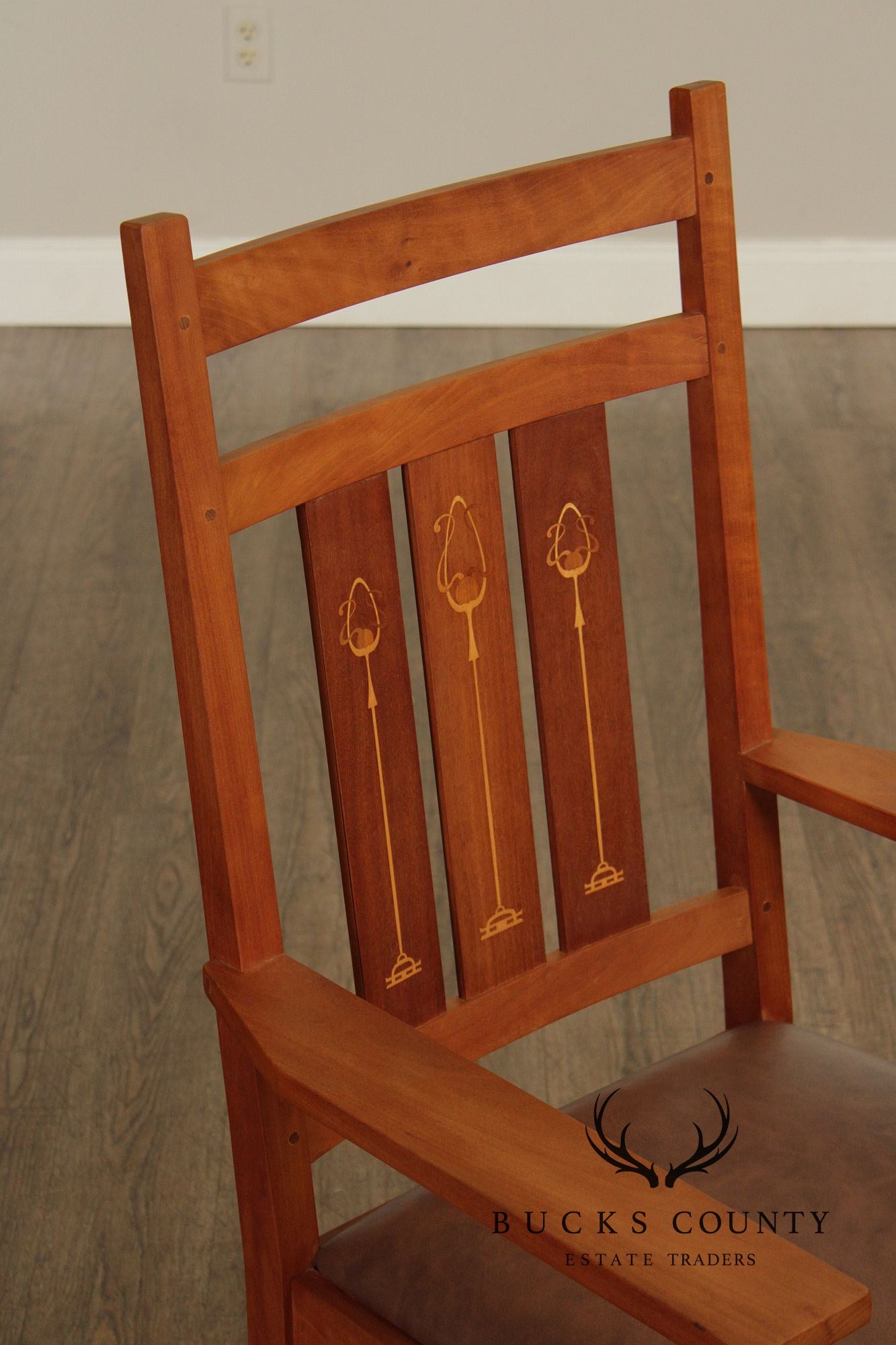 Stickley Mission Collection Harvey Ellis Inlaid Cherry Armchair