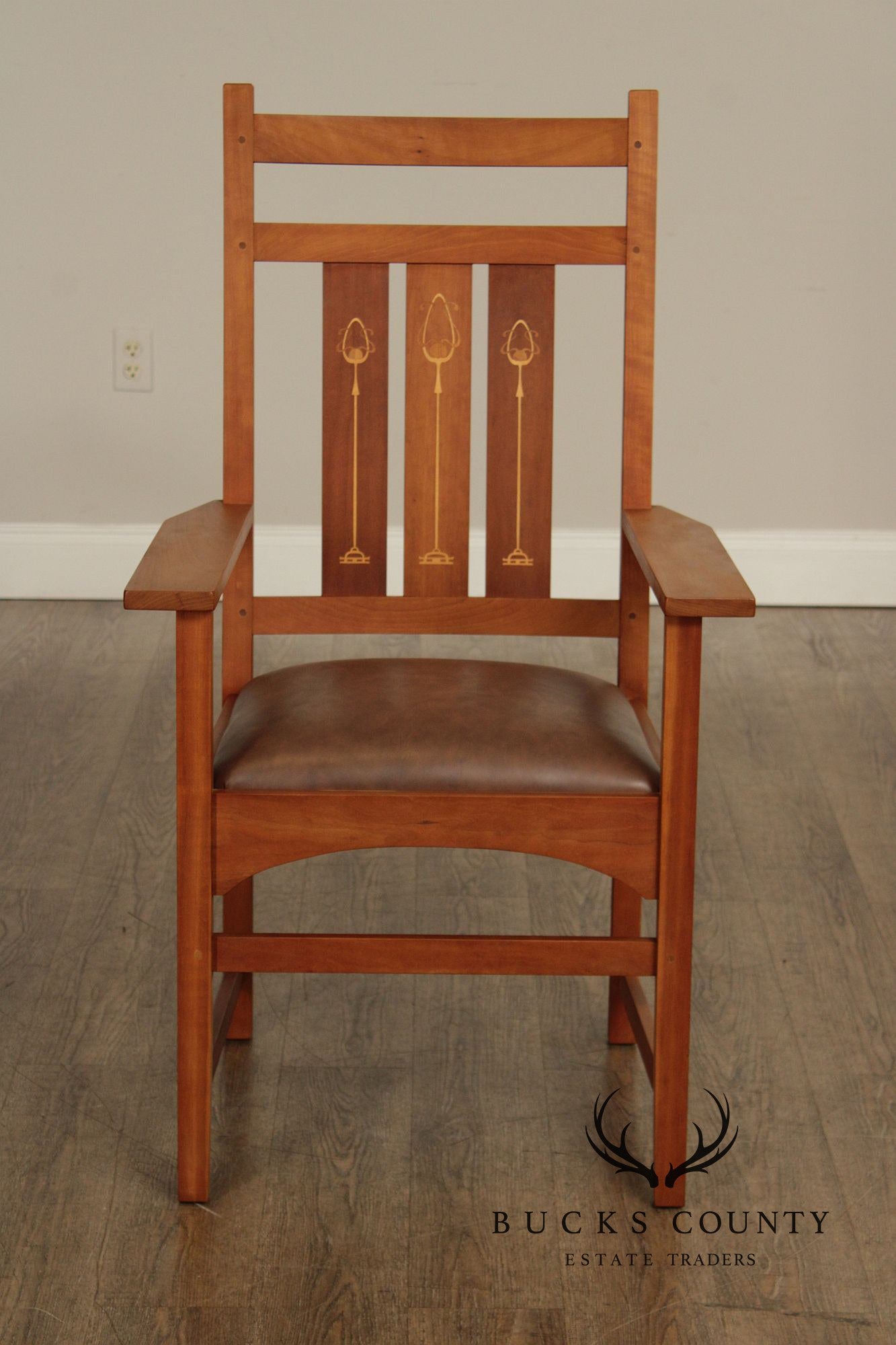 Stickley Mission Collection Harvey Ellis Inlaid Cherry Armchair