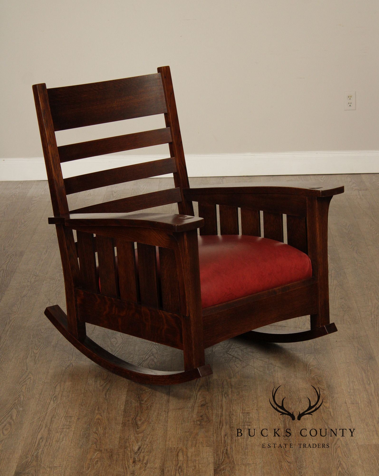 Stickley Mission Collection Oak And Leather Rocking Chair