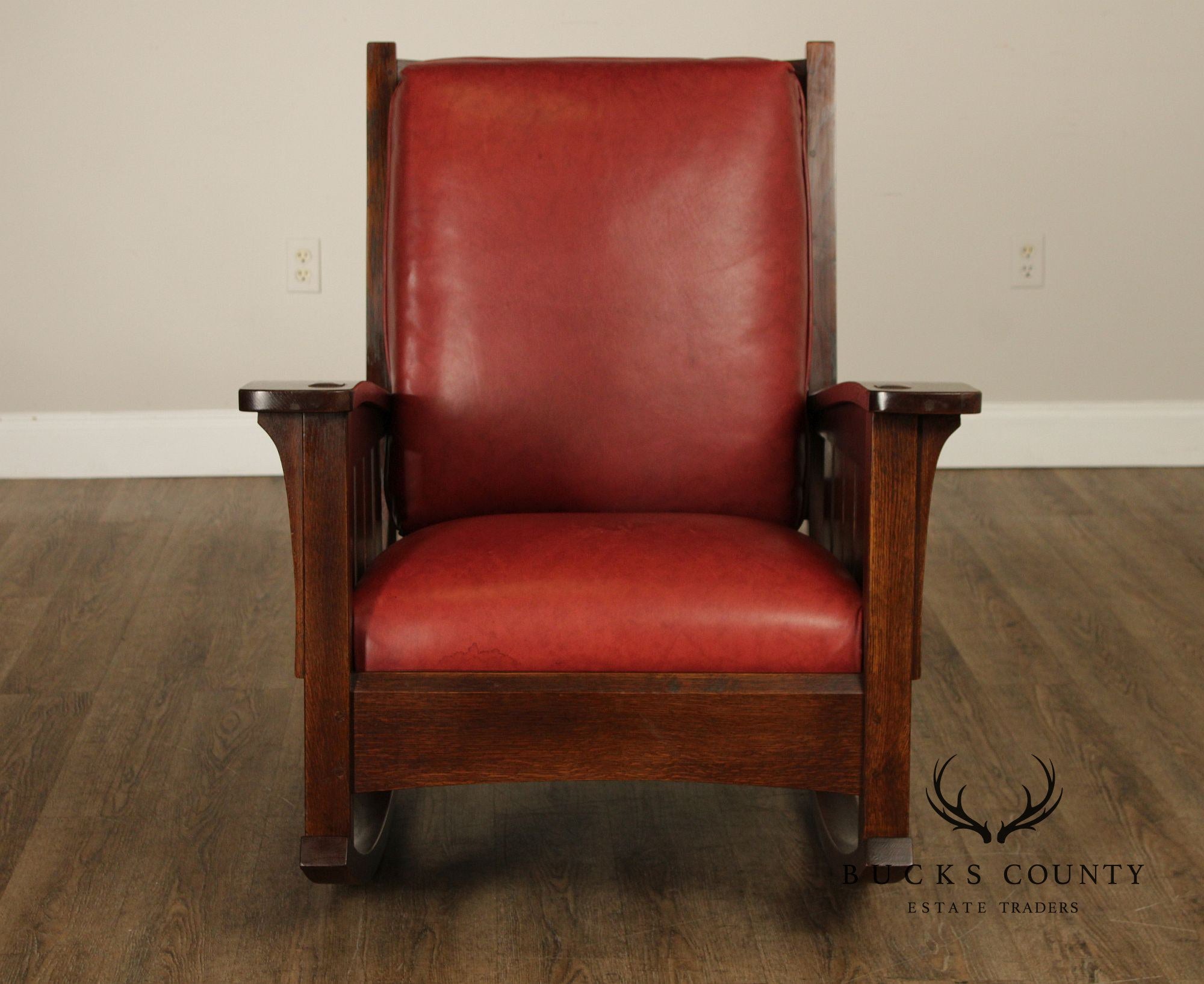 Stickley Mission Collection Oak And Leather Rocking Chair