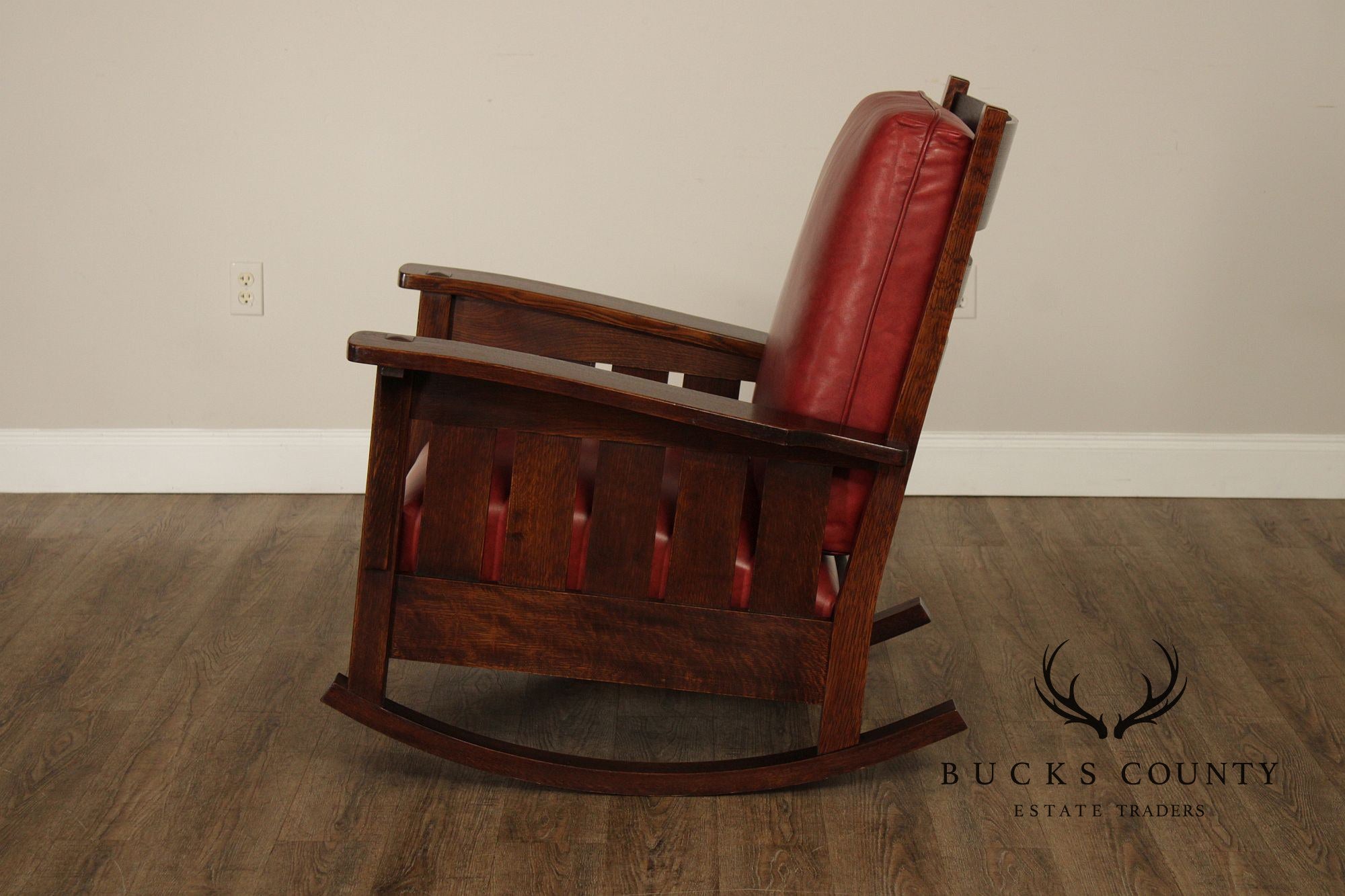 Stickley Mission Collection Oak And Leather Rocking Chair