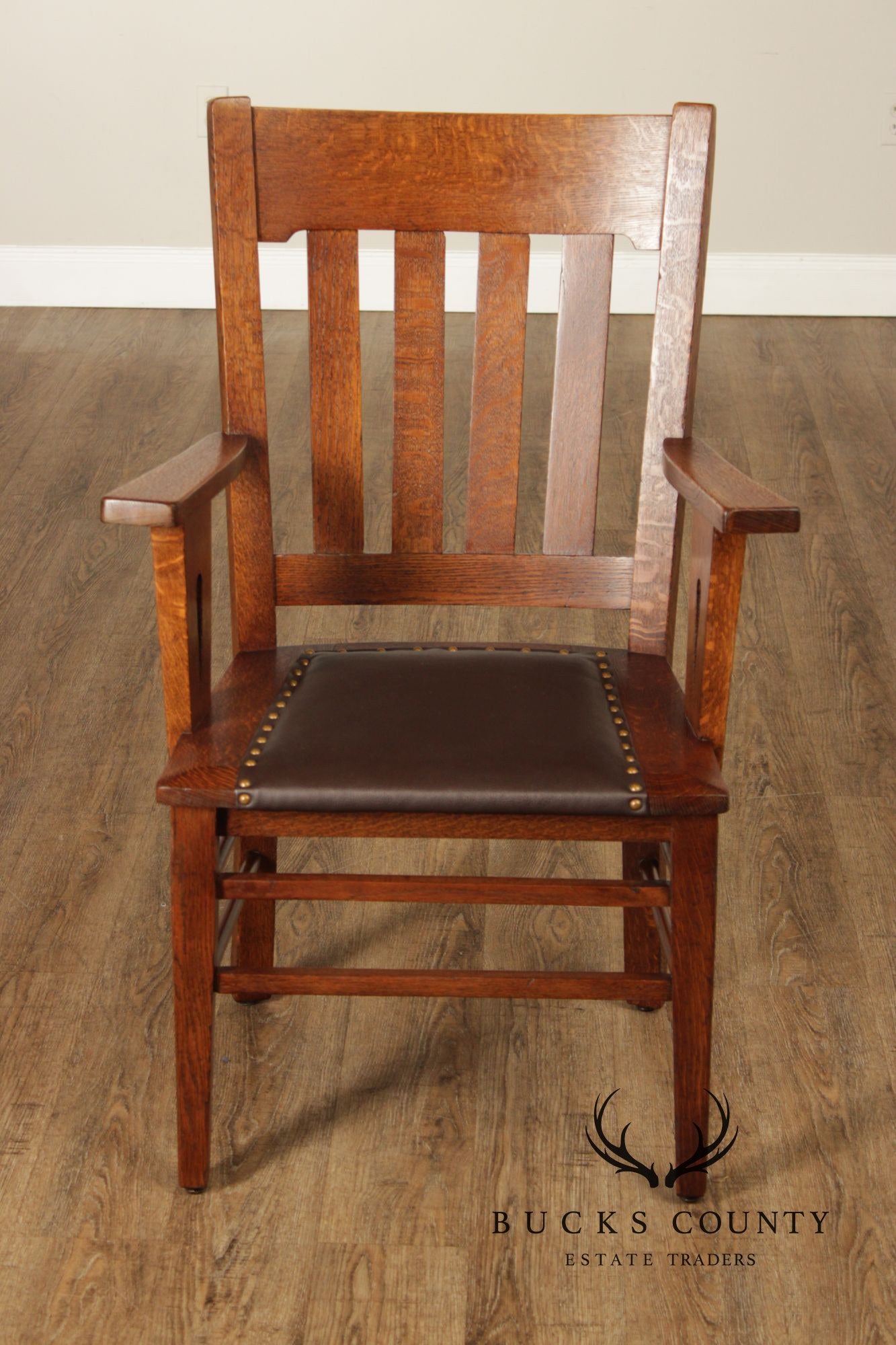 Antique Pair Of Arts & Crafts Style Oak Armchairs