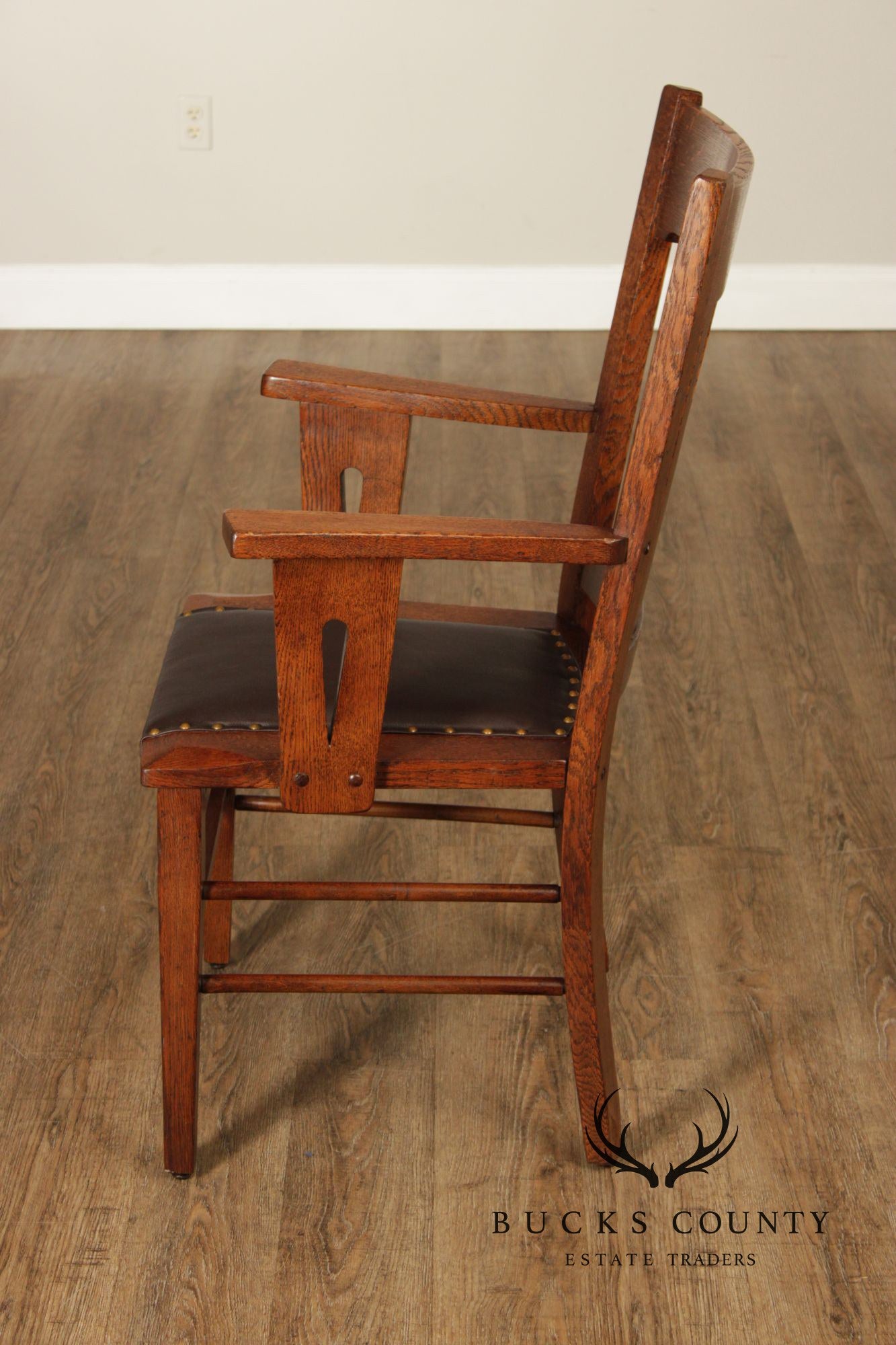 Antique Pair Of Arts & Crafts Style Oak Armchairs