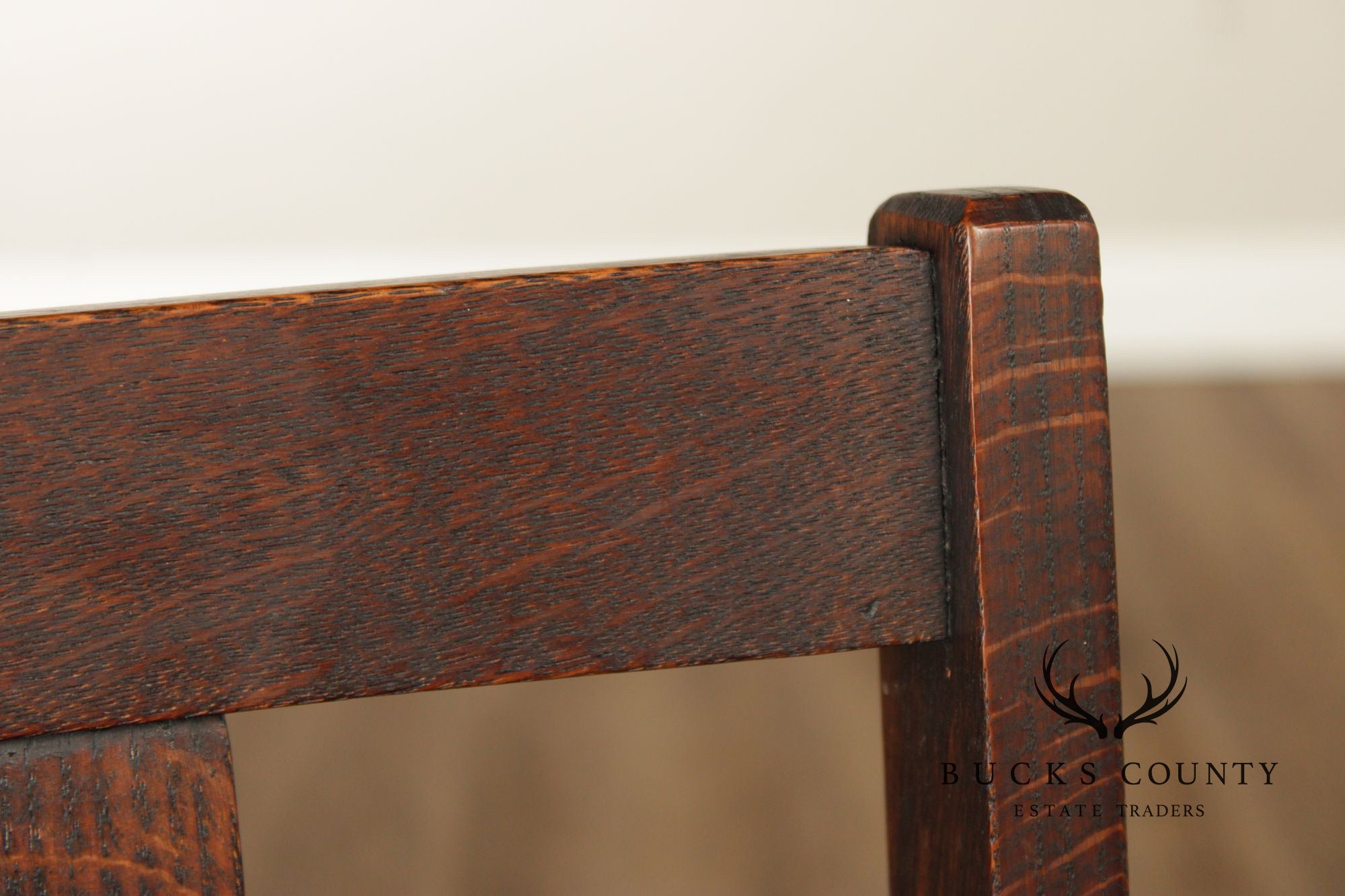 Antique Arts & Crafts Set Of Six Mission Style Oak Dining Chairs With Leather Seats