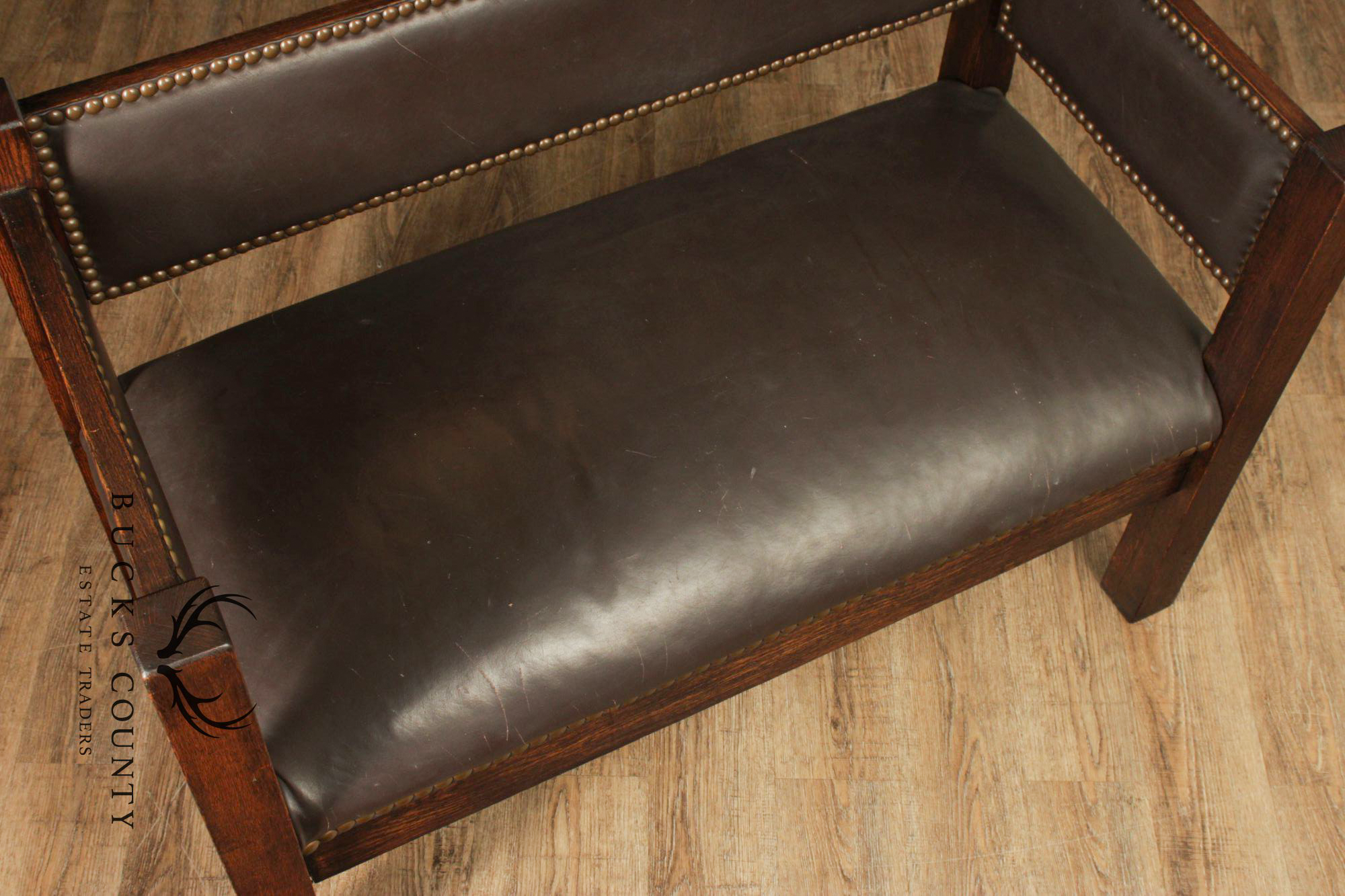 Antique Mission Arts And Crafts Oak Even Arm Settle Bench