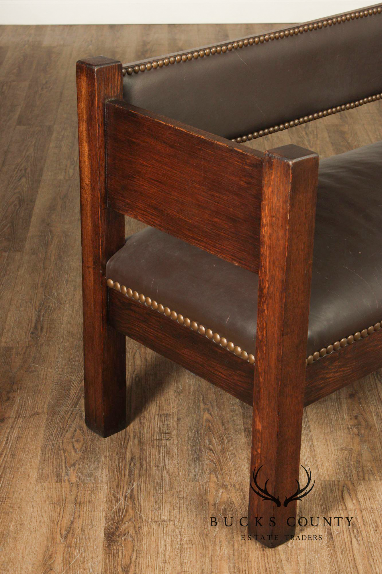 Antique Mission Arts And Crafts Oak Even Arm Settle Bench