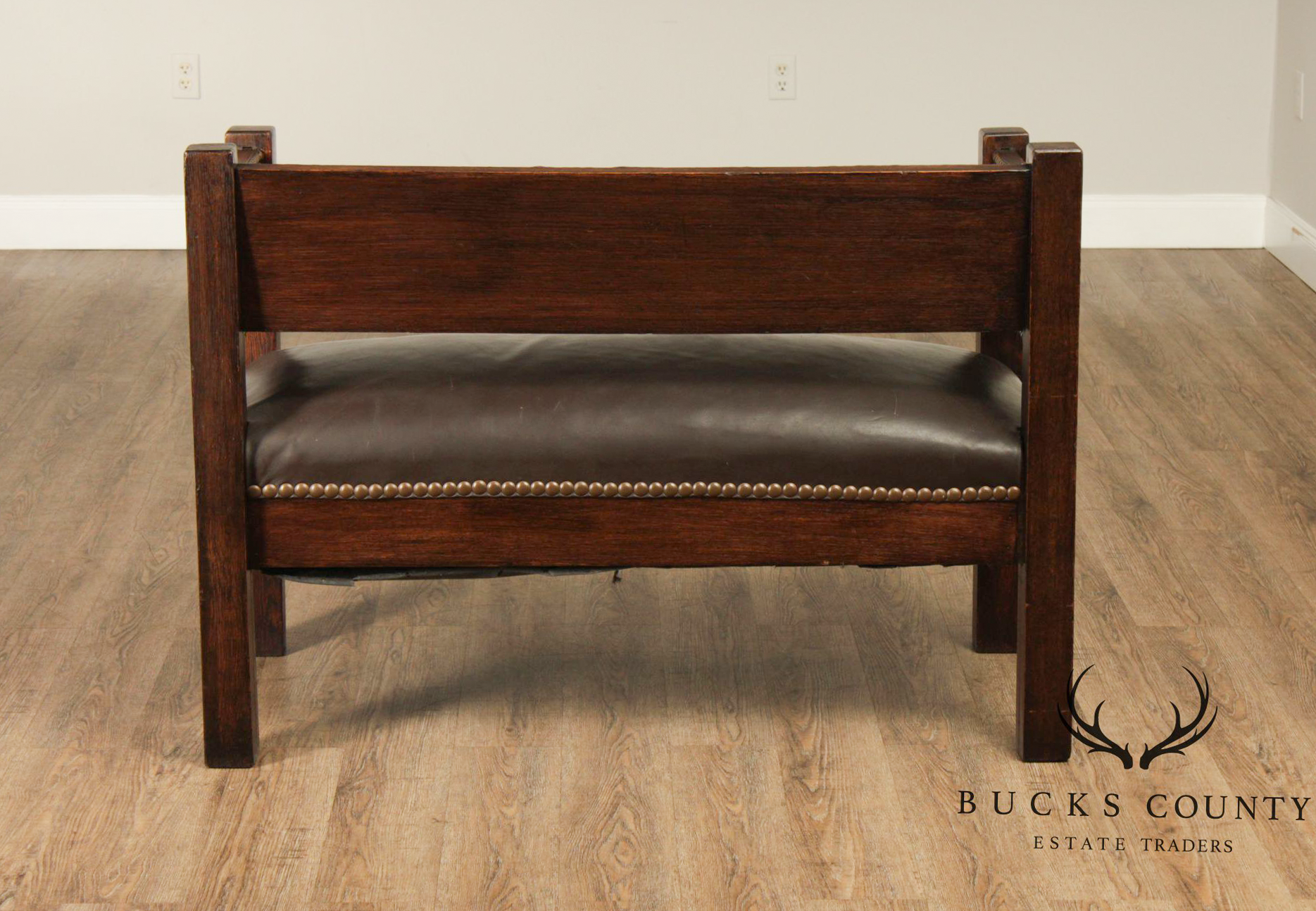 Antique Mission Arts And Crafts Oak Even Arm Settle Bench