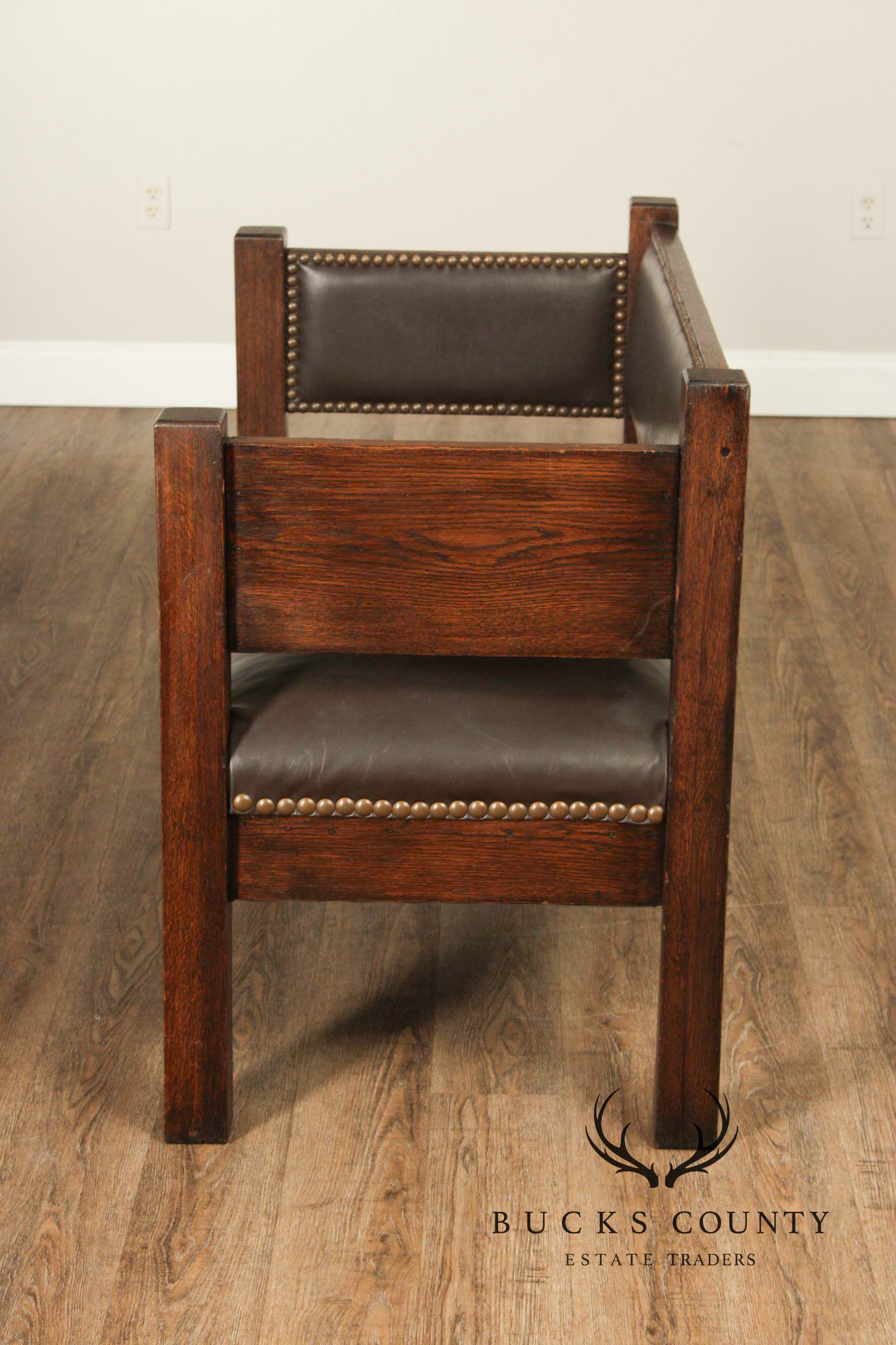 Antique Mission Arts And Crafts Oak Even Arm Settle Bench