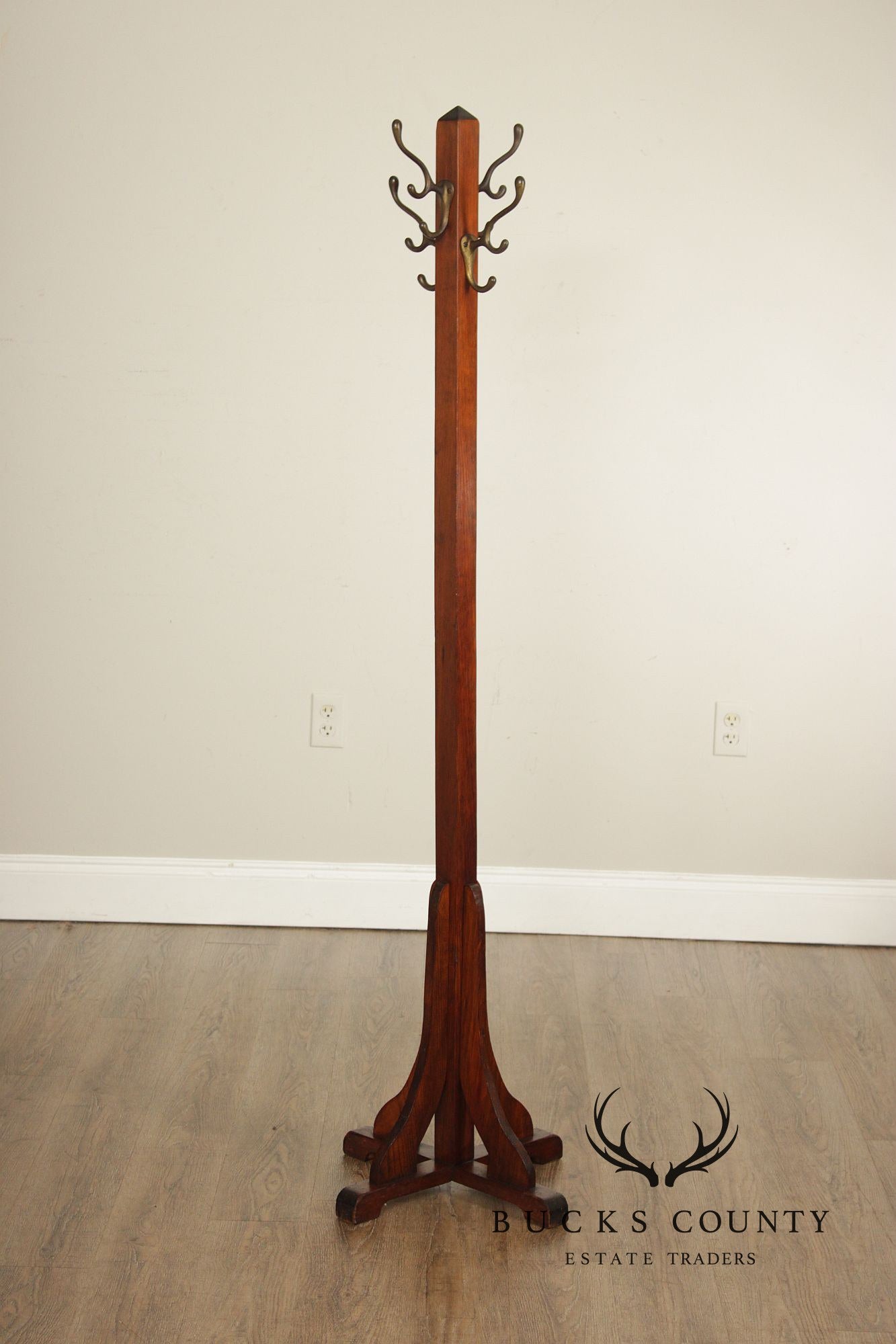 Antique Arts And Crafts Oak Coat Rack