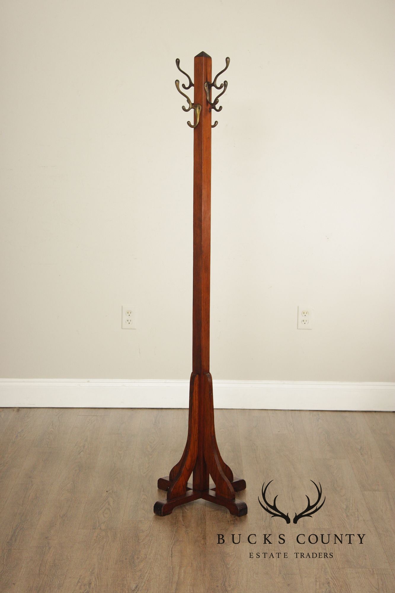 Antique Arts And Crafts Oak Coat Rack
