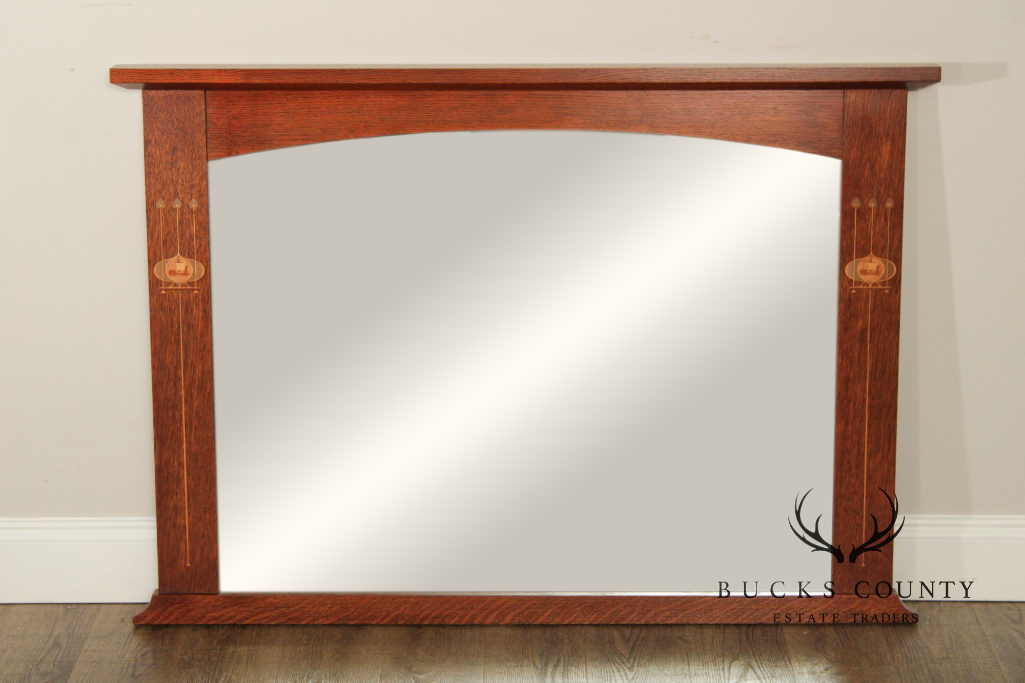 Stickley Mission Collection Harvey Ellis Oak Wall Mirror with Inlay
