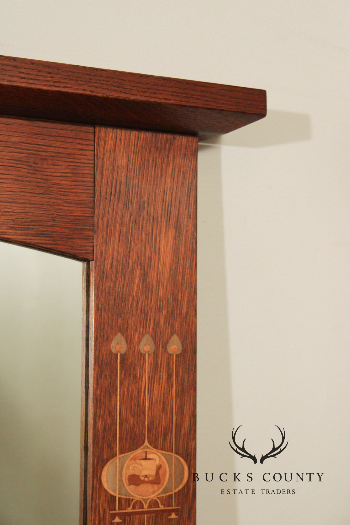 Stickley Mission Collection Harvey Ellis Oak Wall Mirror with Inlay