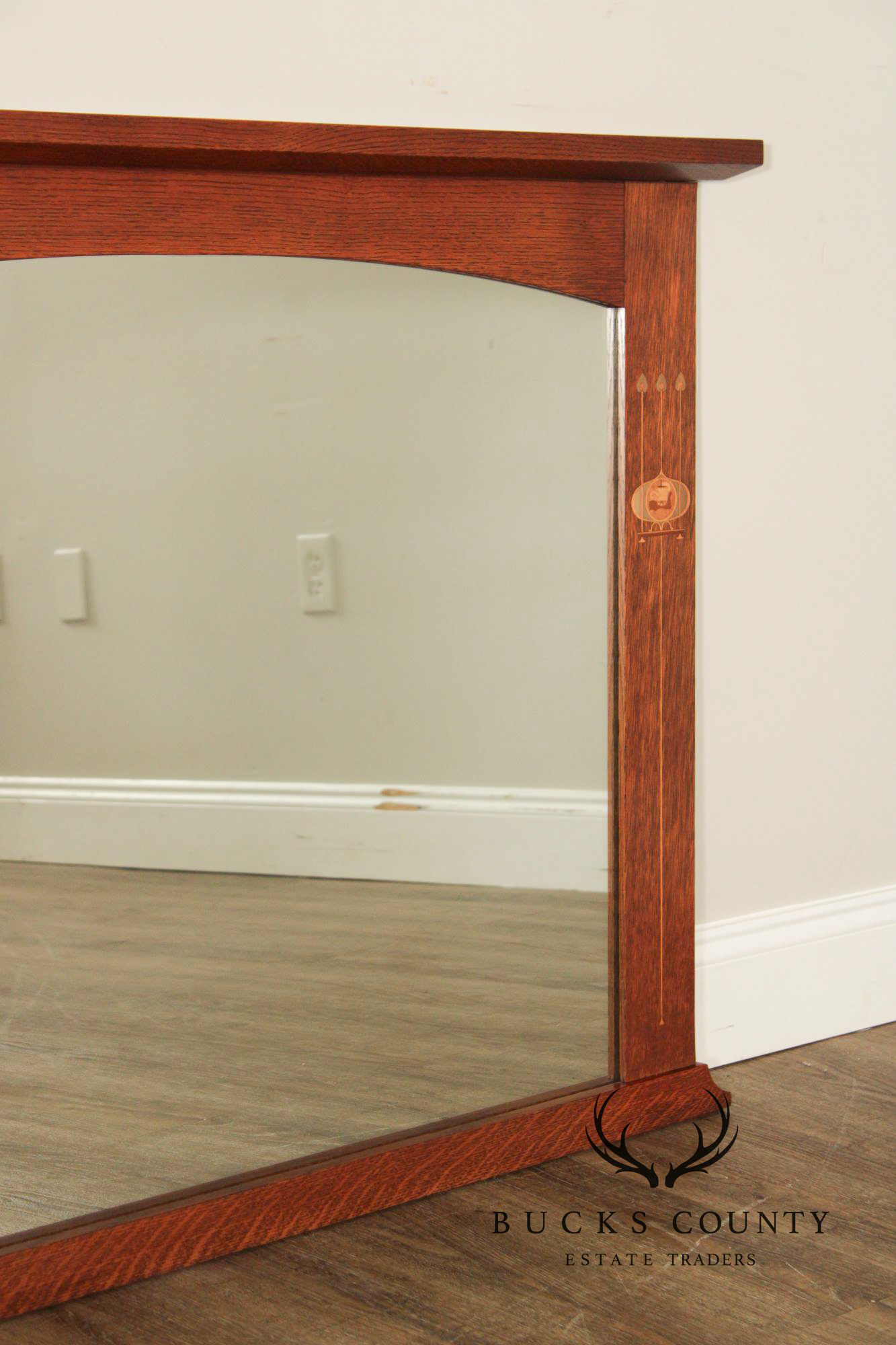 Stickley Mission Collection Harvey Ellis Oak Wall Mirror with Inlay